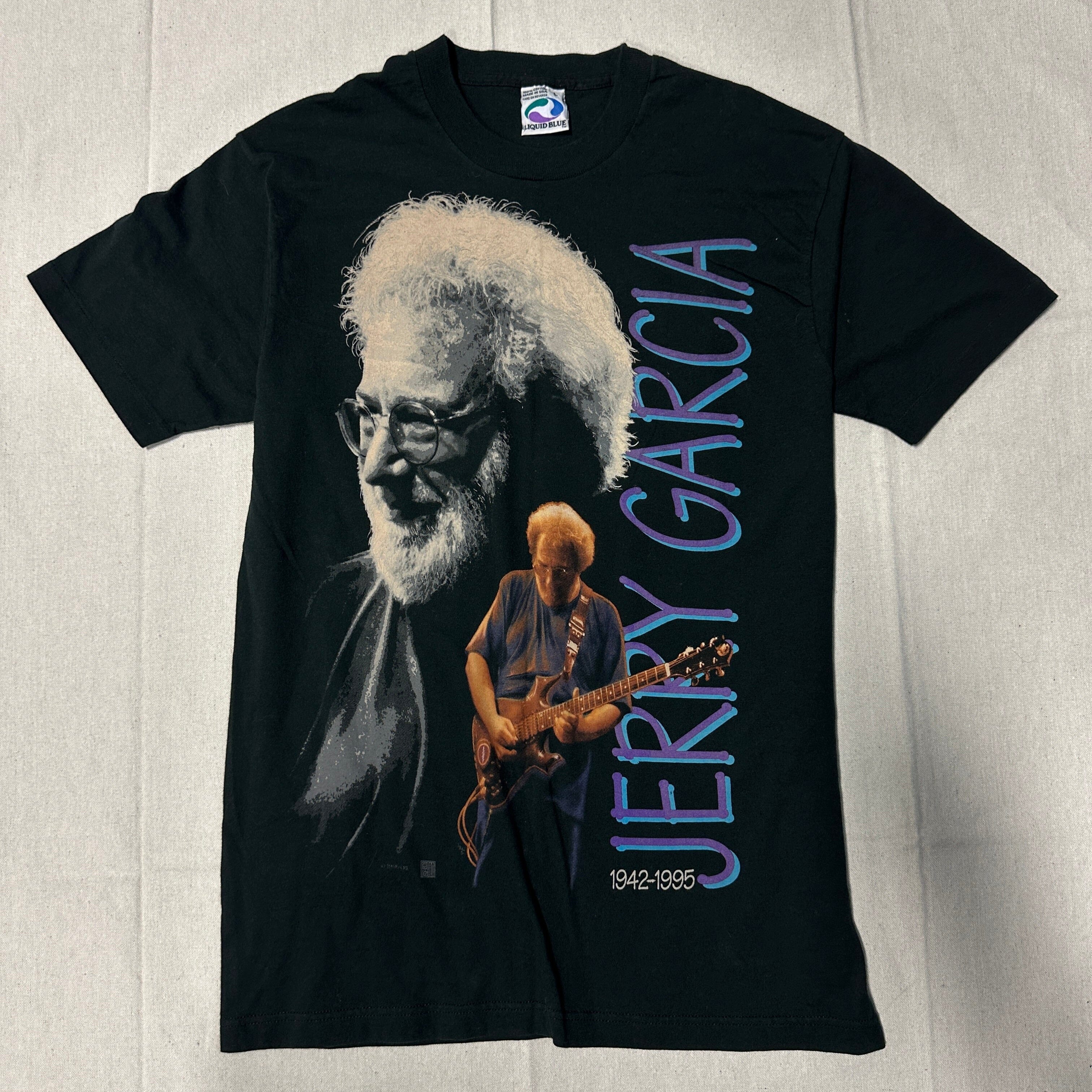 Vintage Liquid Blue Jerry Garcia Graphic T-Shirt Size L Grateful Dead FAIF.CA 