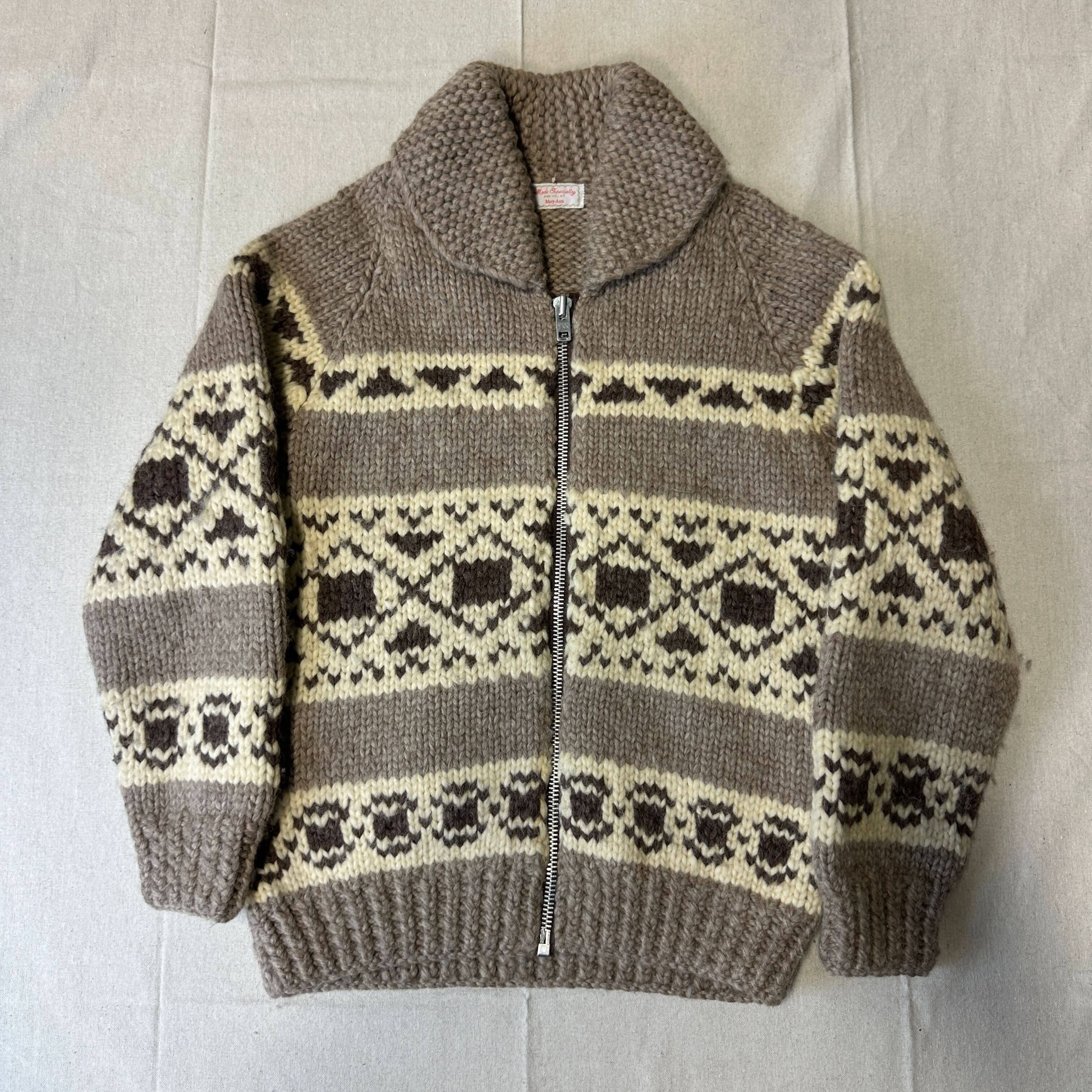 Vintage Mary-Ann Hand Knit Cowichan Zip Sweater Size M FAIF.CA 
