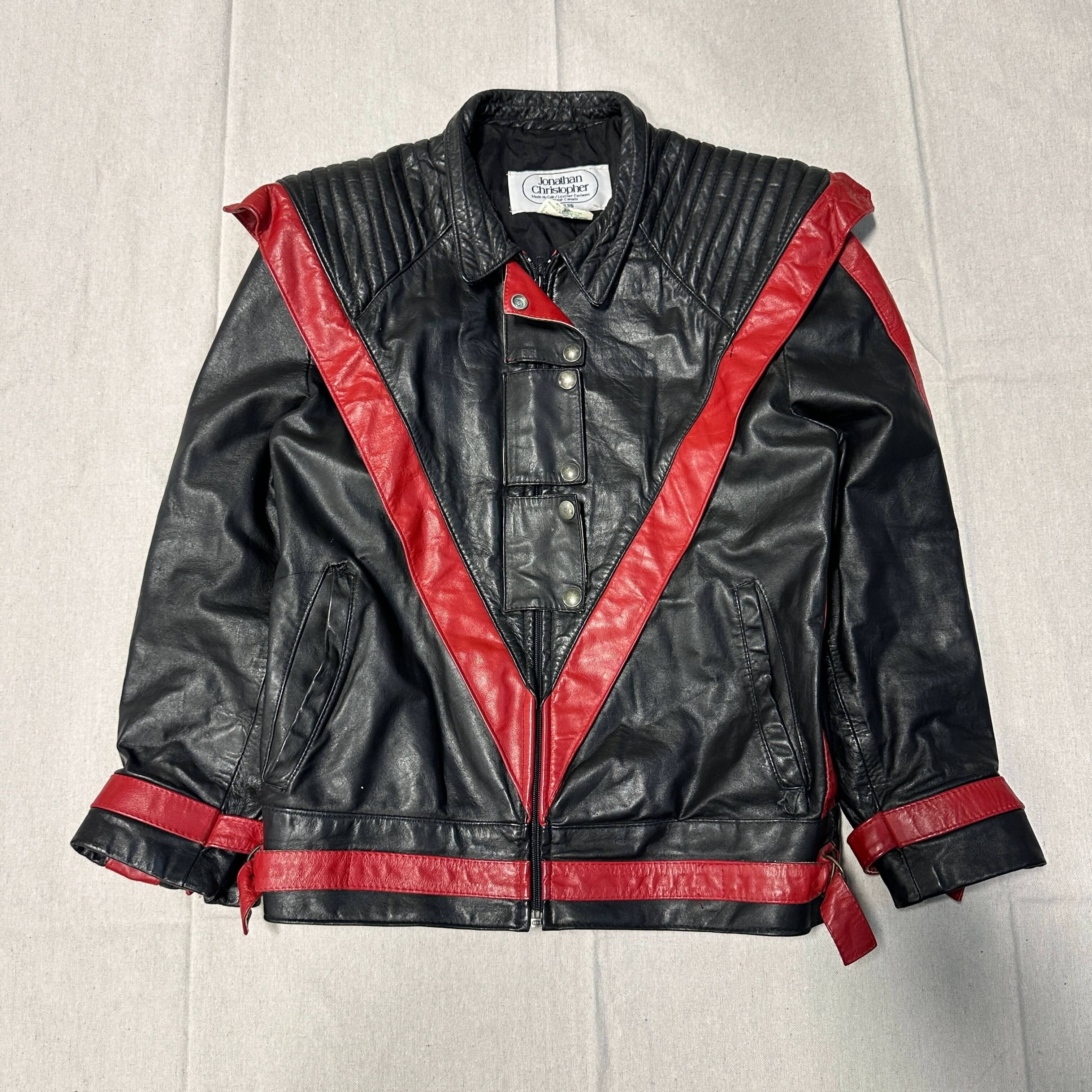 Vintage Michael Jackson Thriller Jonathan Christopher Black and Red Leather Jacket Size S FAIF.CA 