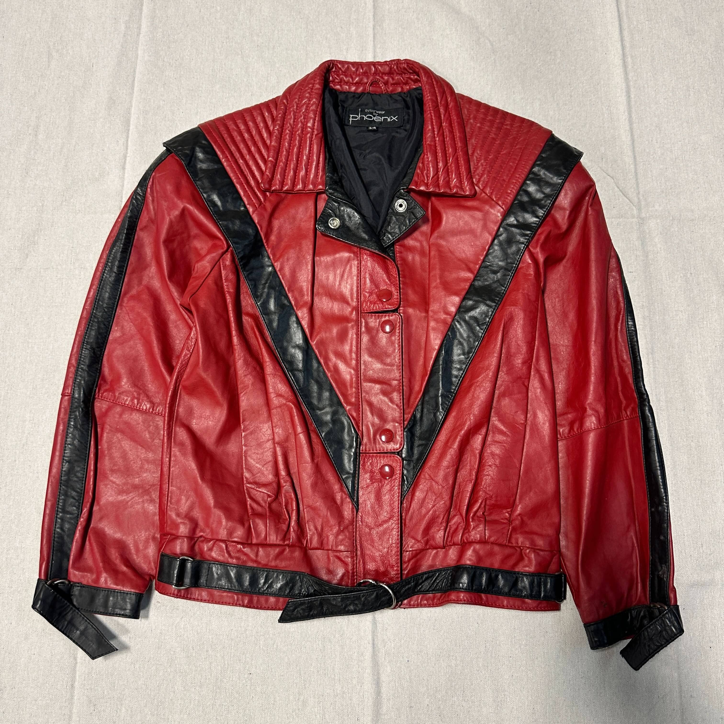 Vintage Michael Jackson Thriller Phoenix Red and Black Leather Jacket Size 3/4 FAIF.CA 