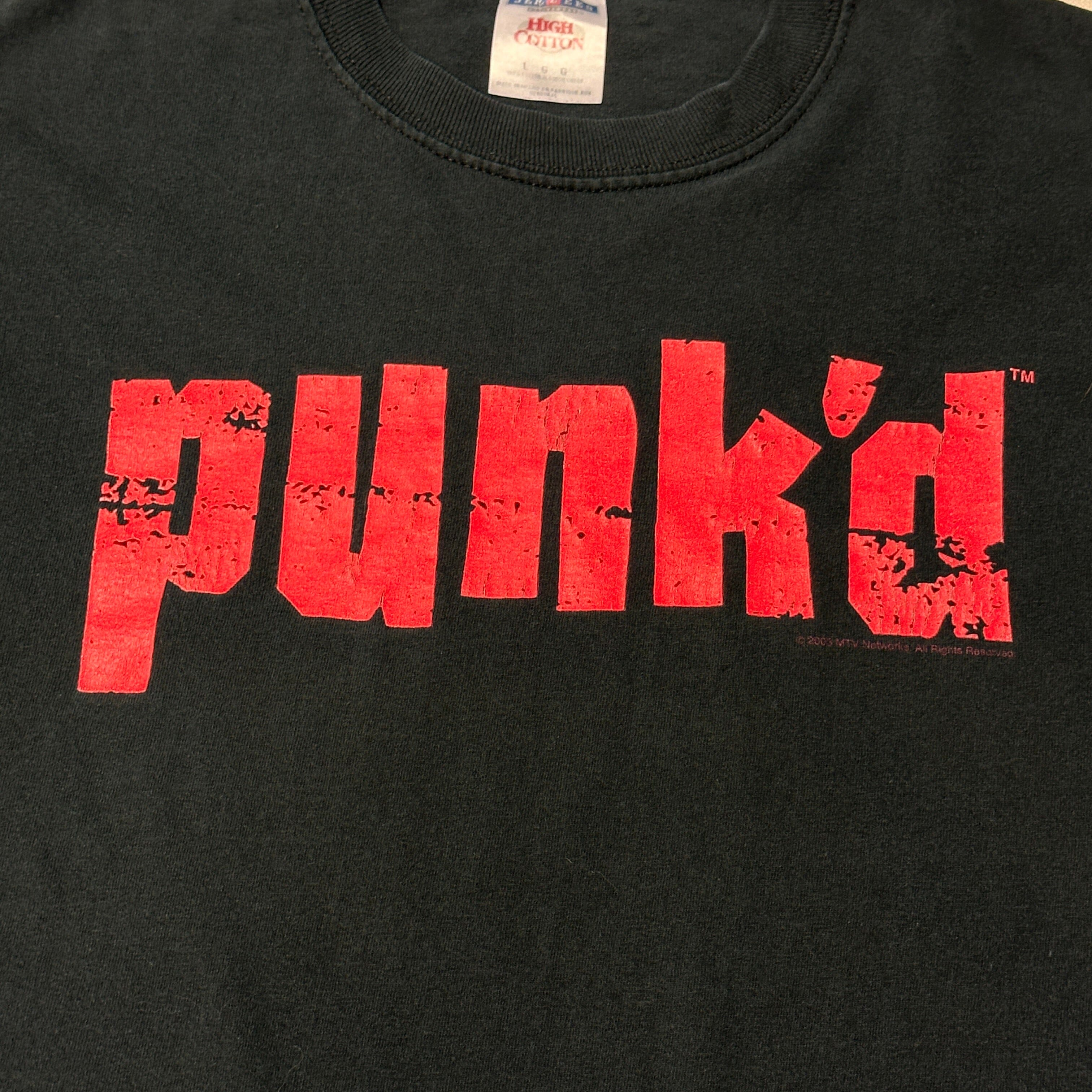 Vintage MTV Punk'd Graphic Black T-Shirt Size L Aston Kutcher y2k FAIF.CA 