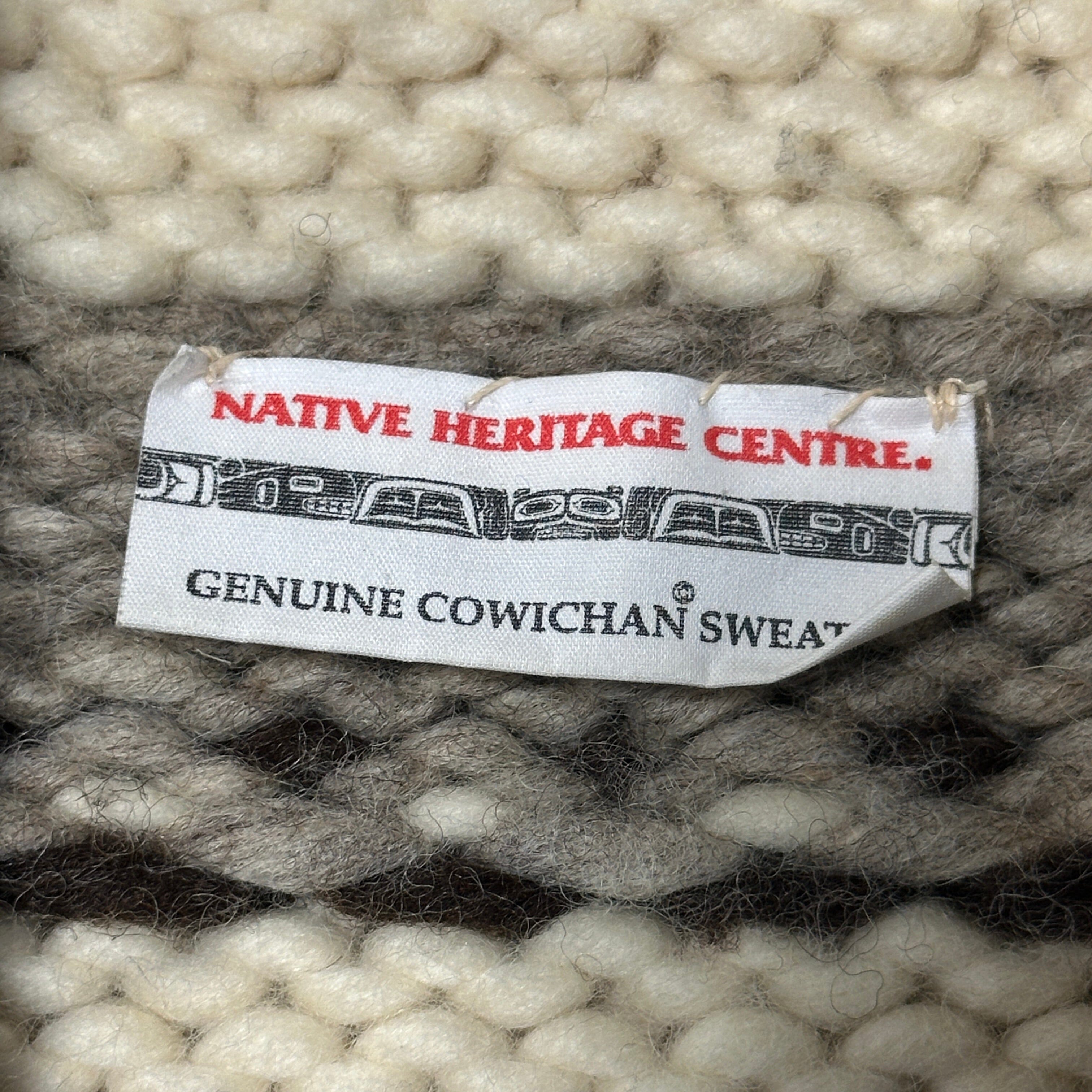 Vintage Native Heritage Centre Hand Knit Cowichan Zip Sweater Size M FAIF.CA 