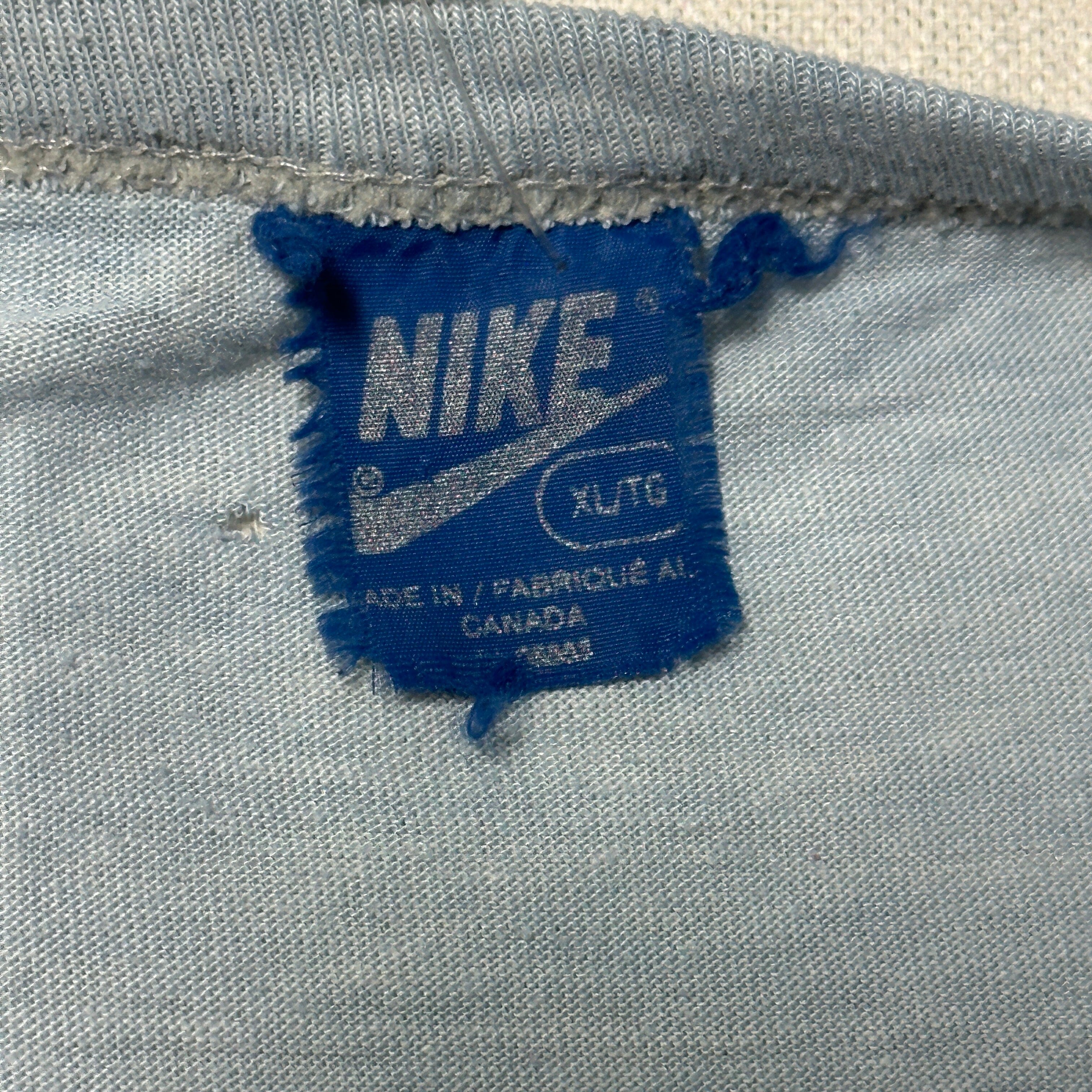 Vintage Nike Large Logo Long Sleeve Shirt Size XL 80s Blue Tag Pinwheel FAIF.CA 