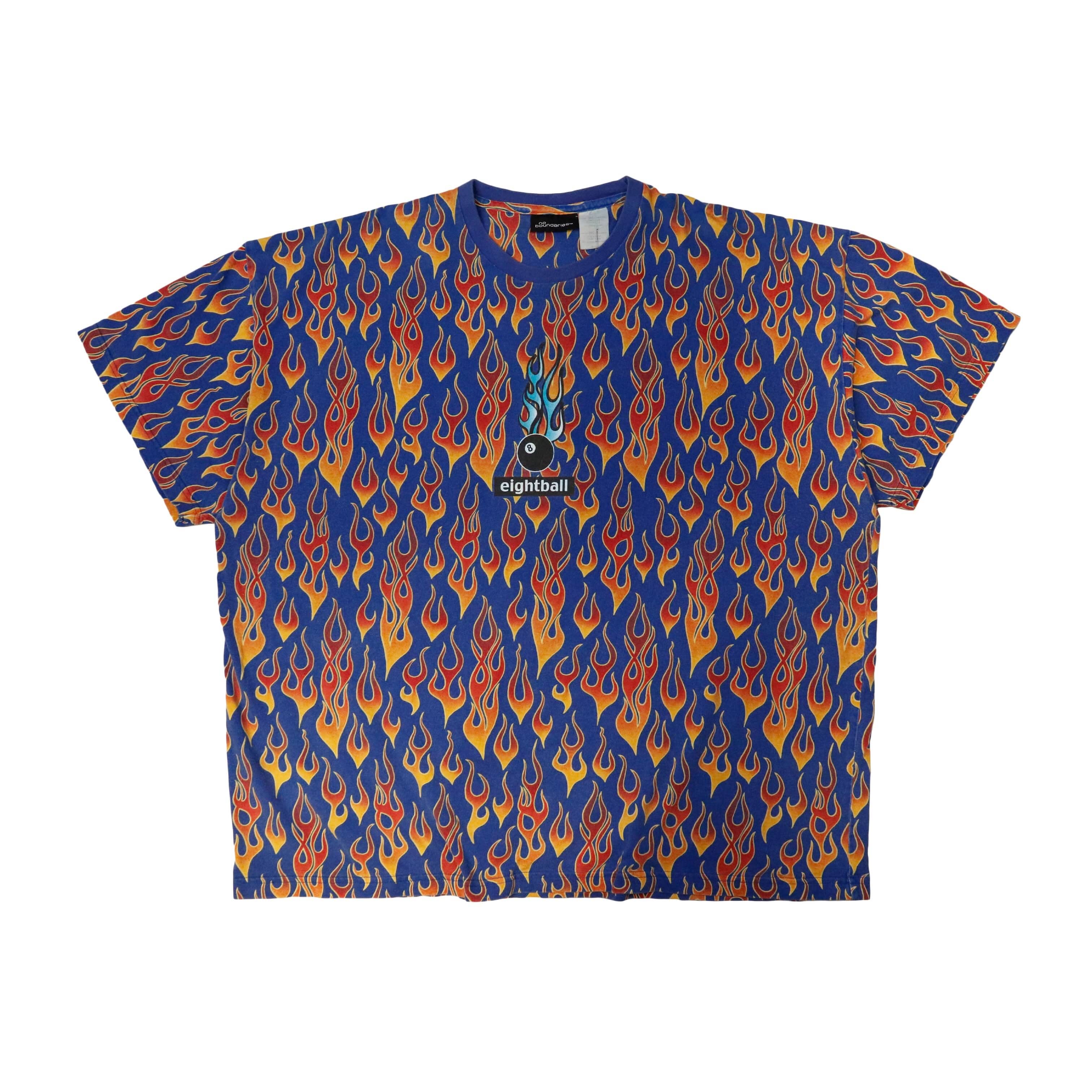 Vintage No Boundaries Flame Print Eightball Graphic T-Shirt Size XXXL FAIF.CA 