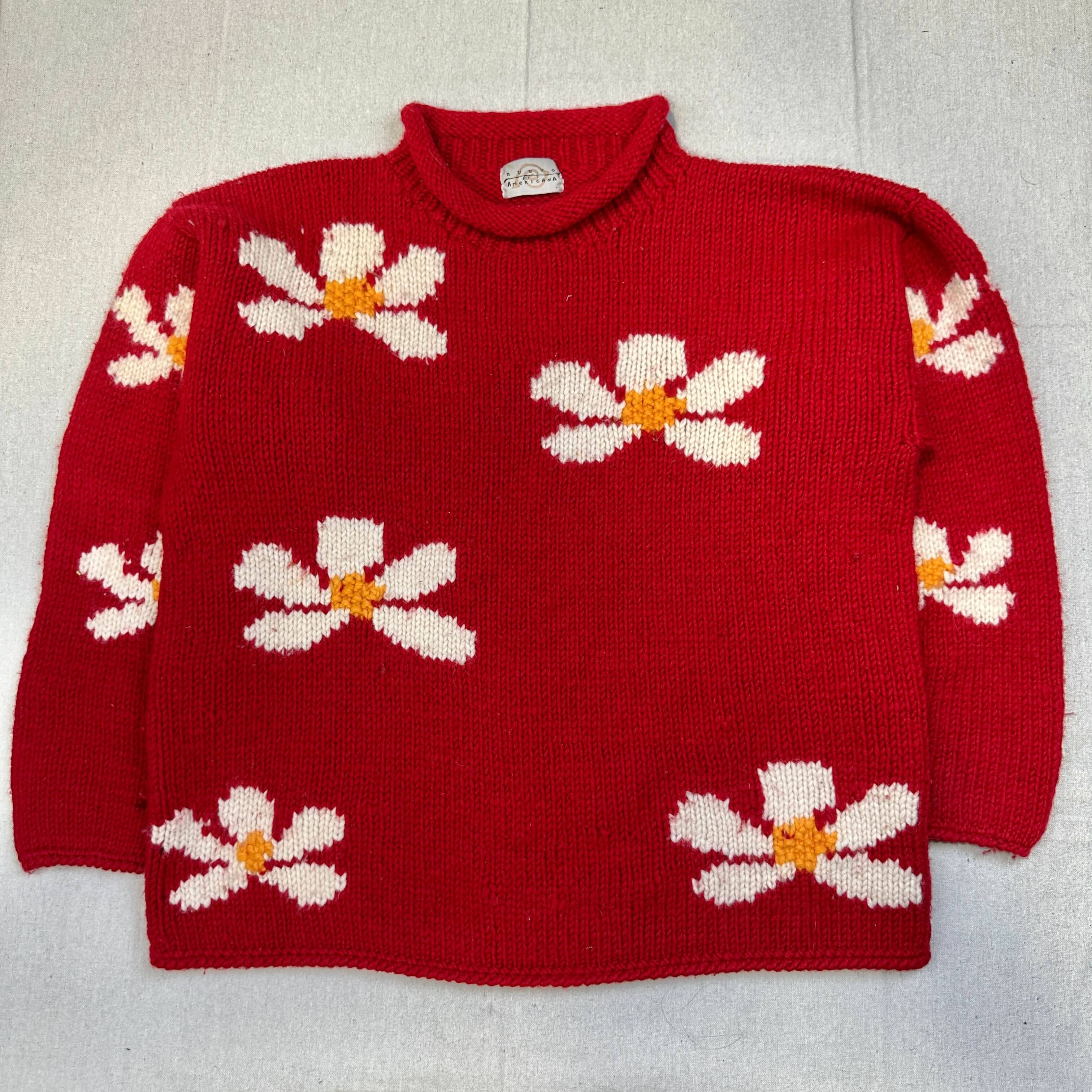 Vintage Nuevo Americana Floral Knit Sweater Size M FAIF.CA 