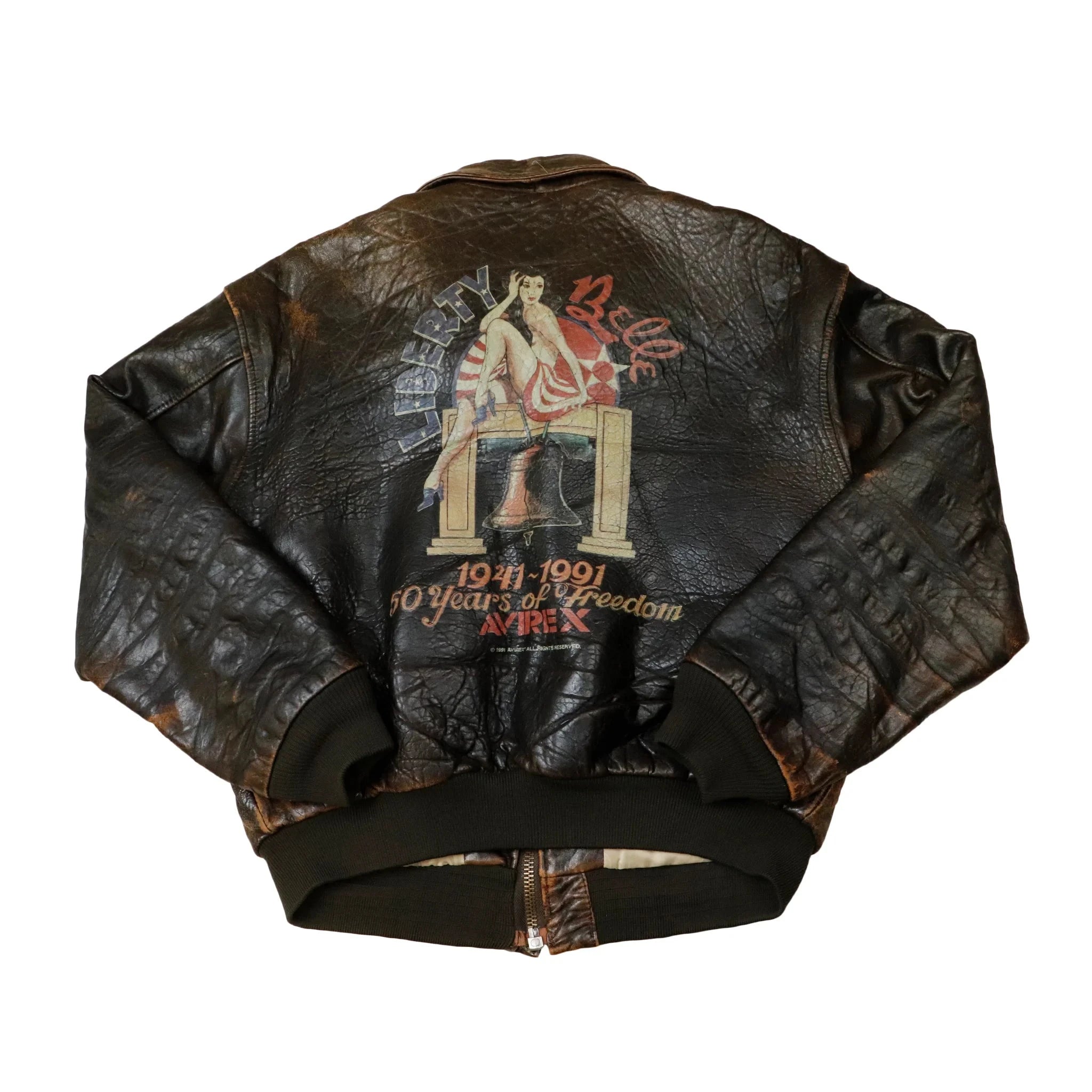 Vintage Painted A2 Avirex Distressed Leather Flight Jacket Size XL Air Force Avirex 