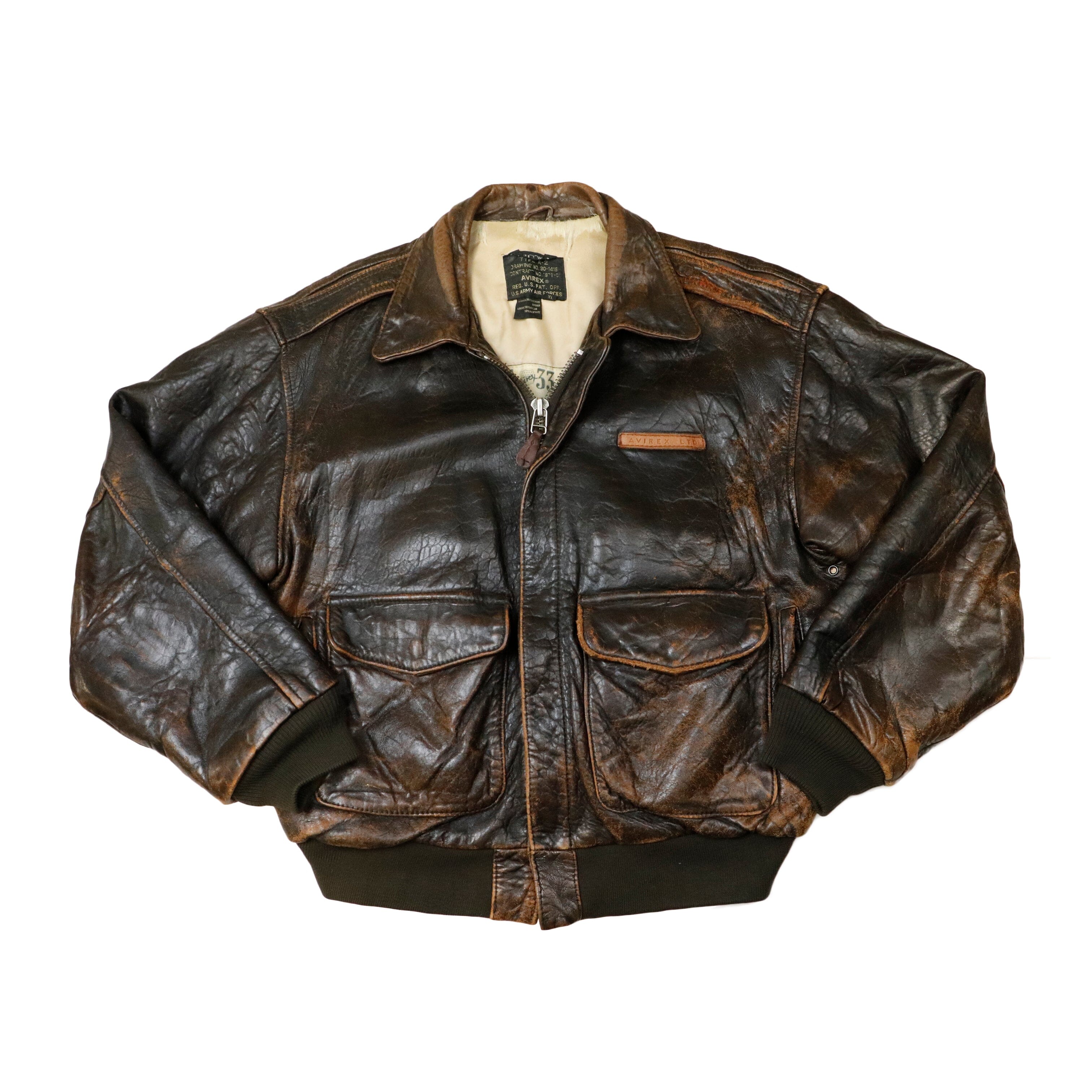 Vintage Painted A2 Avirex Distressed Leather Flight Jacket Size XL Air Force Avirex 