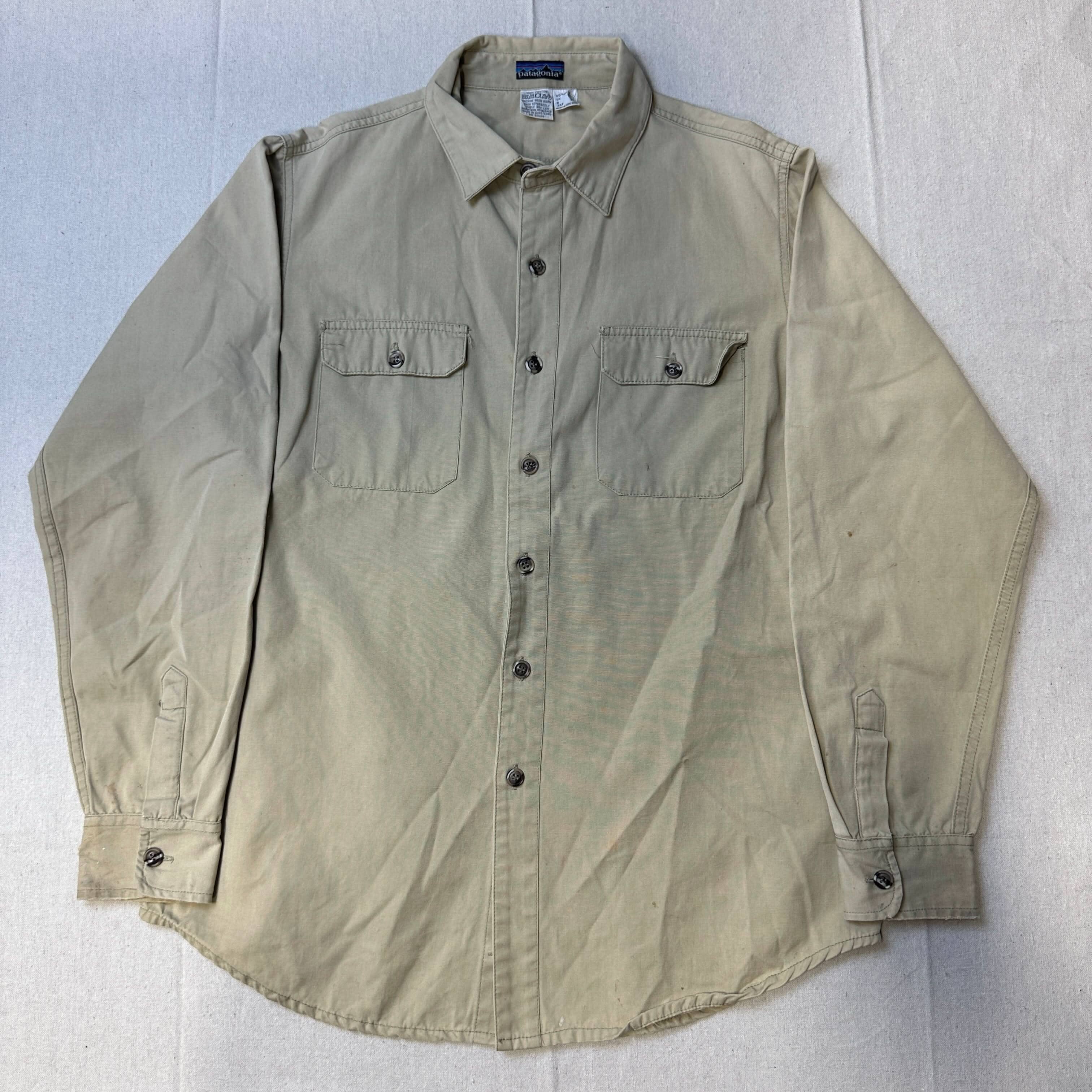 Vintage Patagonia Tan Utility Button-Up Shirt Size L 80s 90s FAIF.CA 