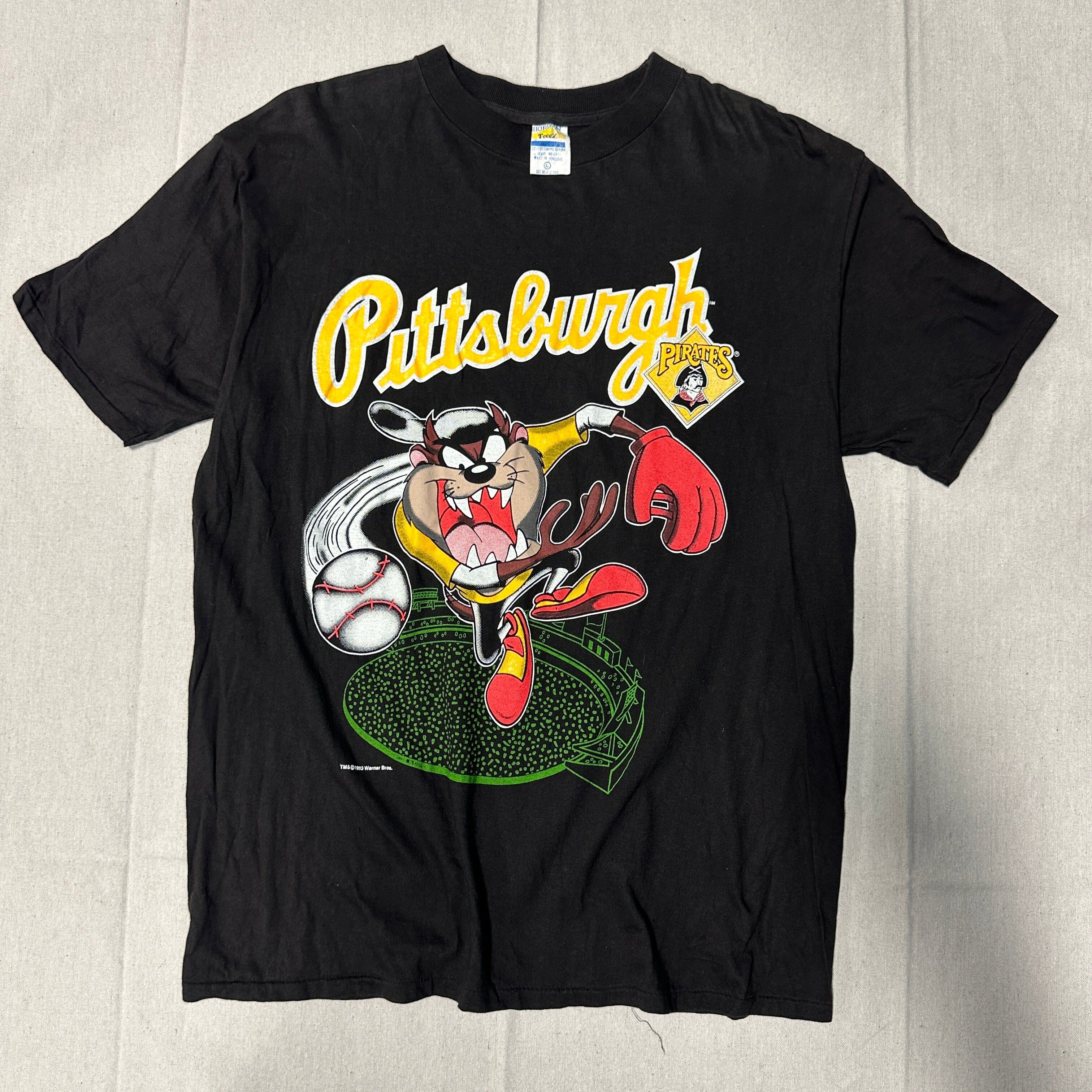 Vintage Pittsburgh Pirates Looney Tunes Graphic T-Shirt Size L Taz Black FAIF.CA 