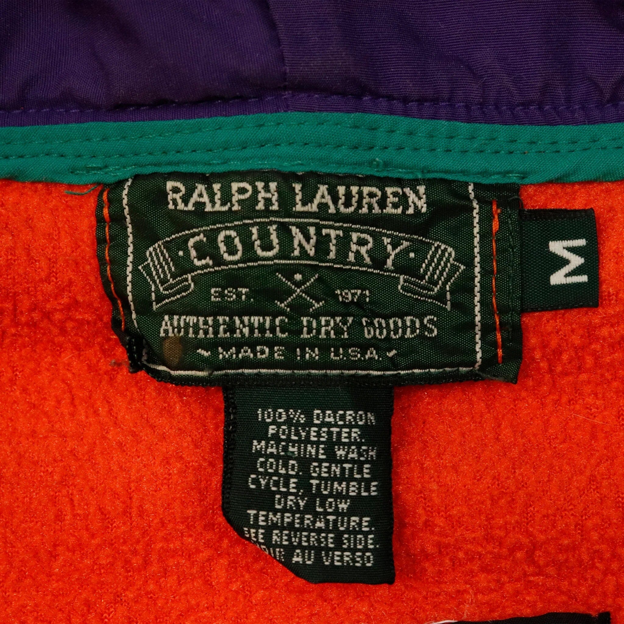 Vintage Polo Counry High Tech Ralph Lauren Orange Fleece Jacket Size M Ralph Lauren 