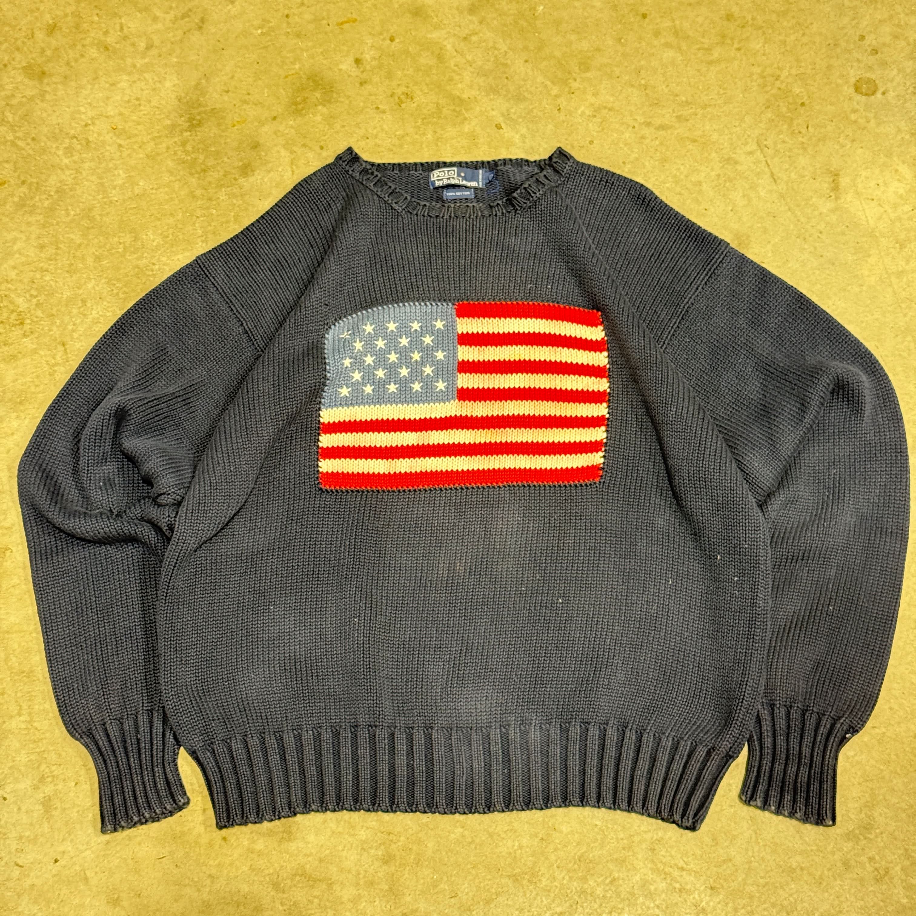 Vintage Polo Ralph Lauren American Flag Knit Sweater Size XXL FAIF.CA 