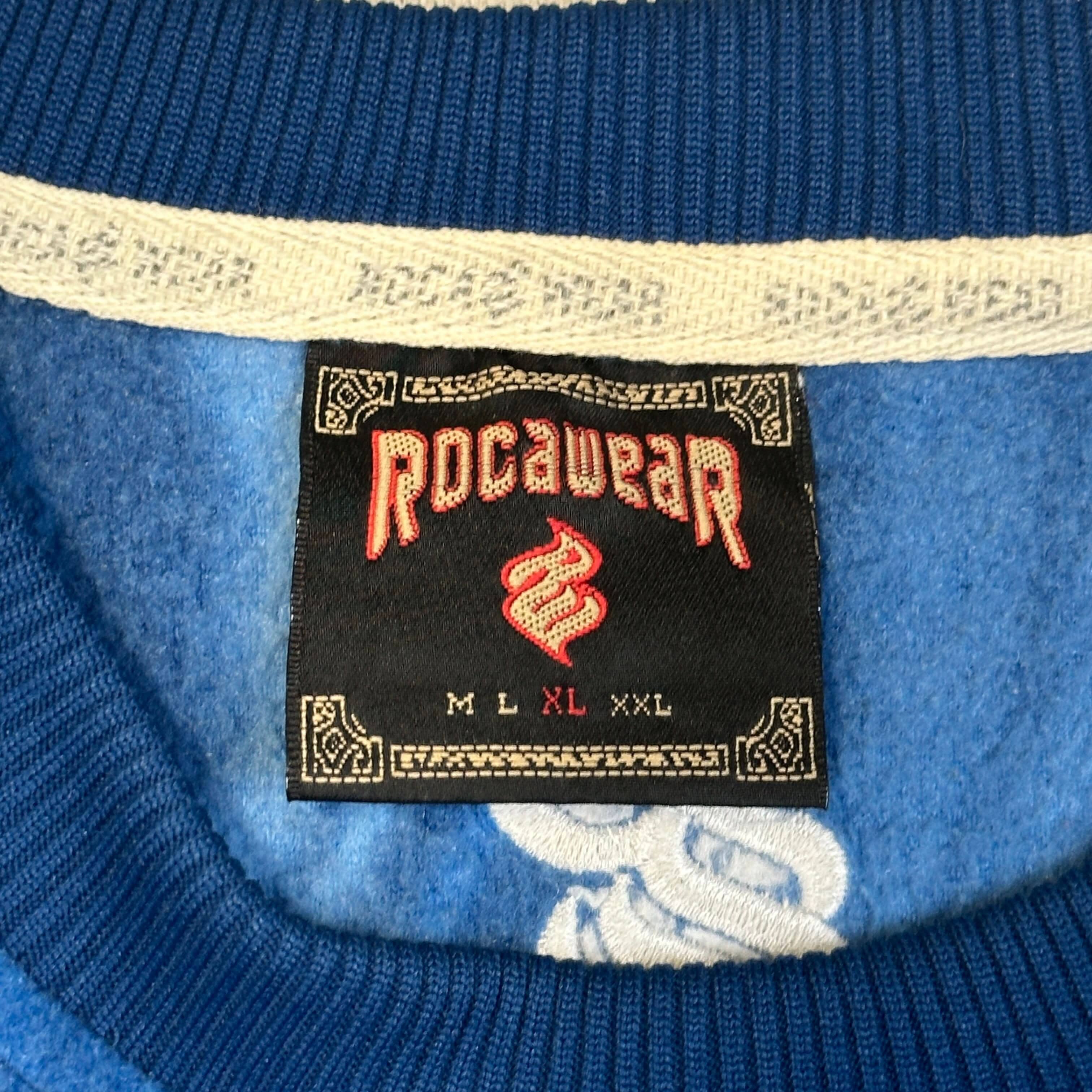 Vintage Rocawear Blue Patterned Fleece Sweatshirt Size XL 90s Tie Dye FAIF.CA 