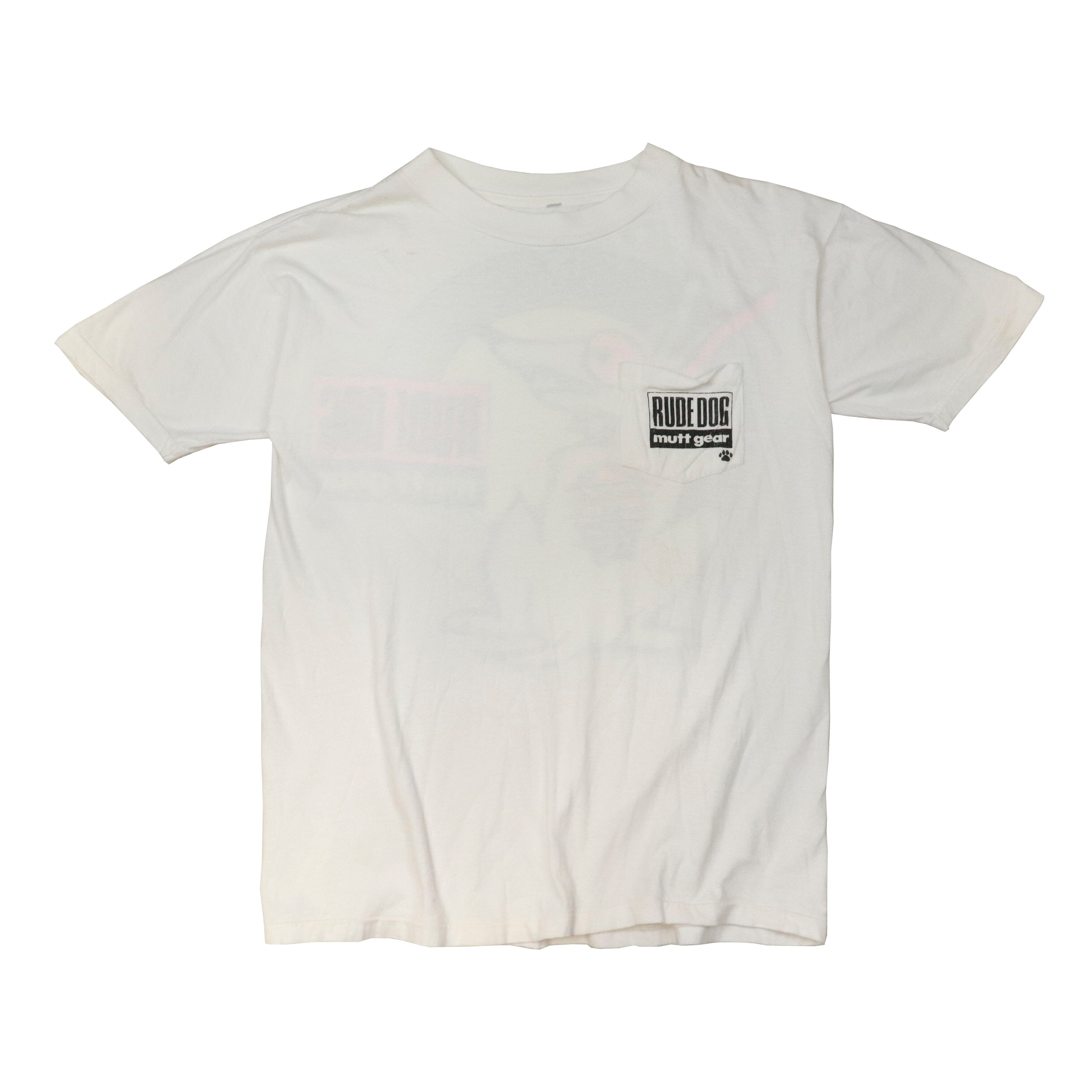 Vintage Rude Dog Mutt Gear White Pocket T-Shirt Size N/A Rude 