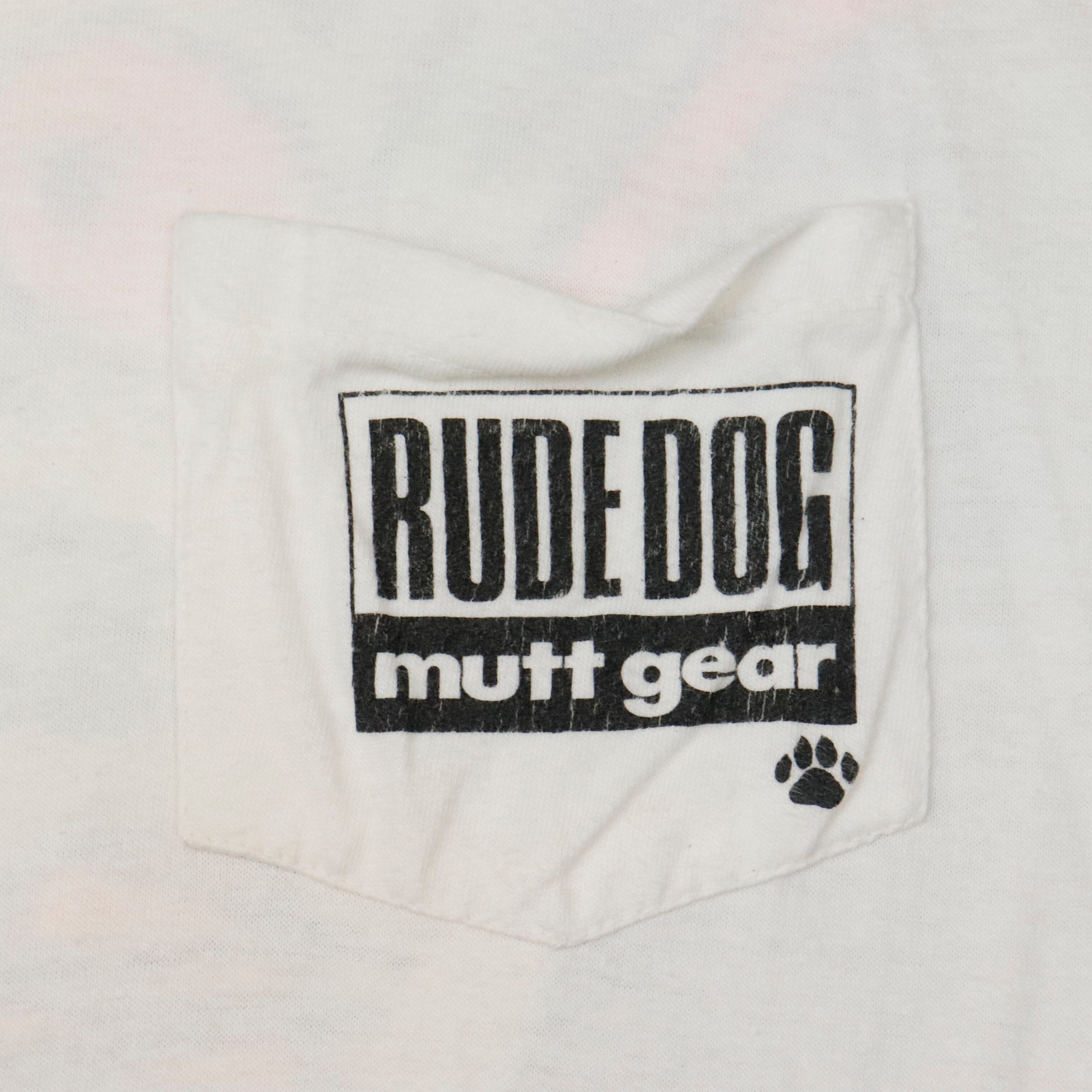 Vintage Rude Dog Mutt Gear White Pocket T-Shirt Size N/A Rude 