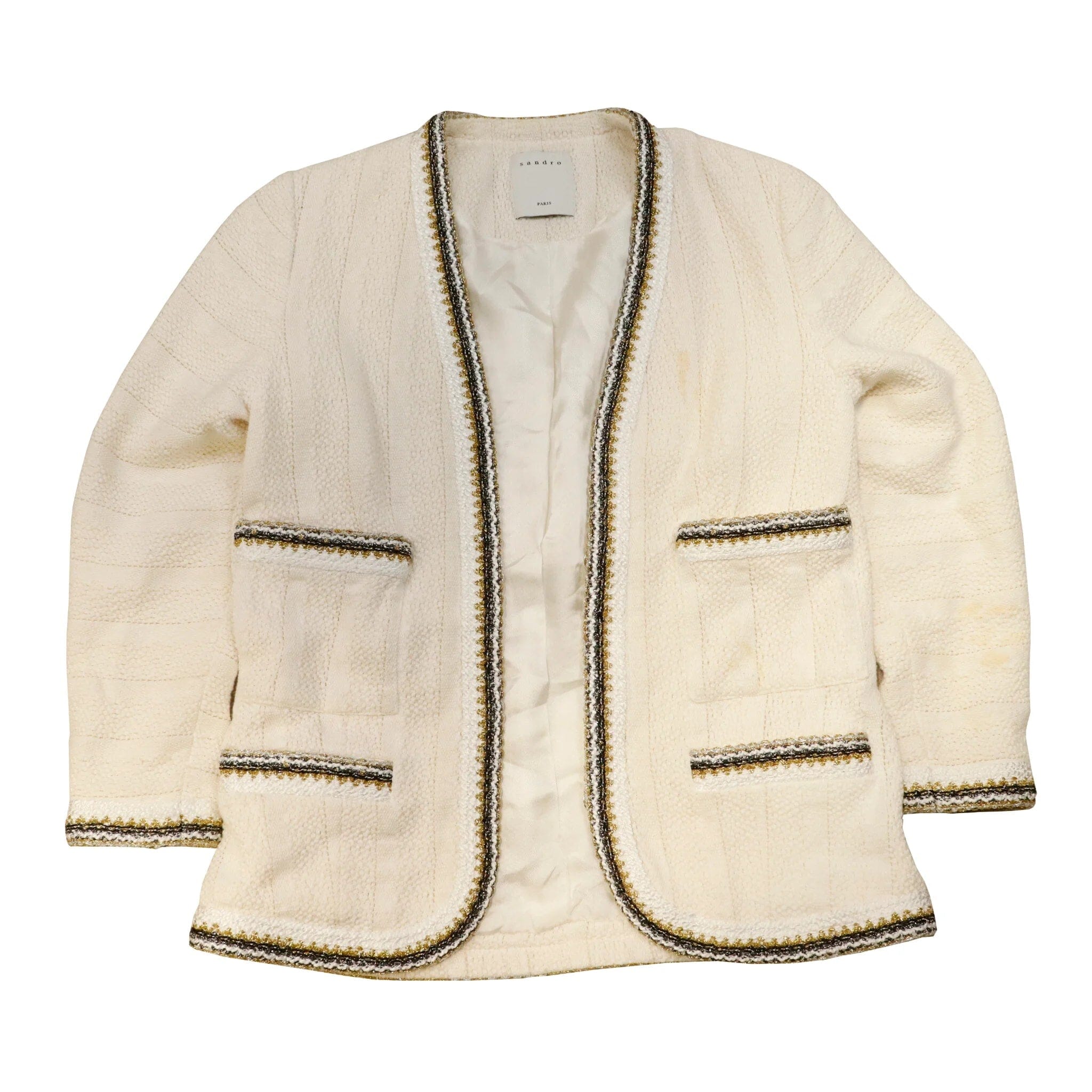 Vintage Sandro Paris White Blazer Gold Details Size 34 Sandro 