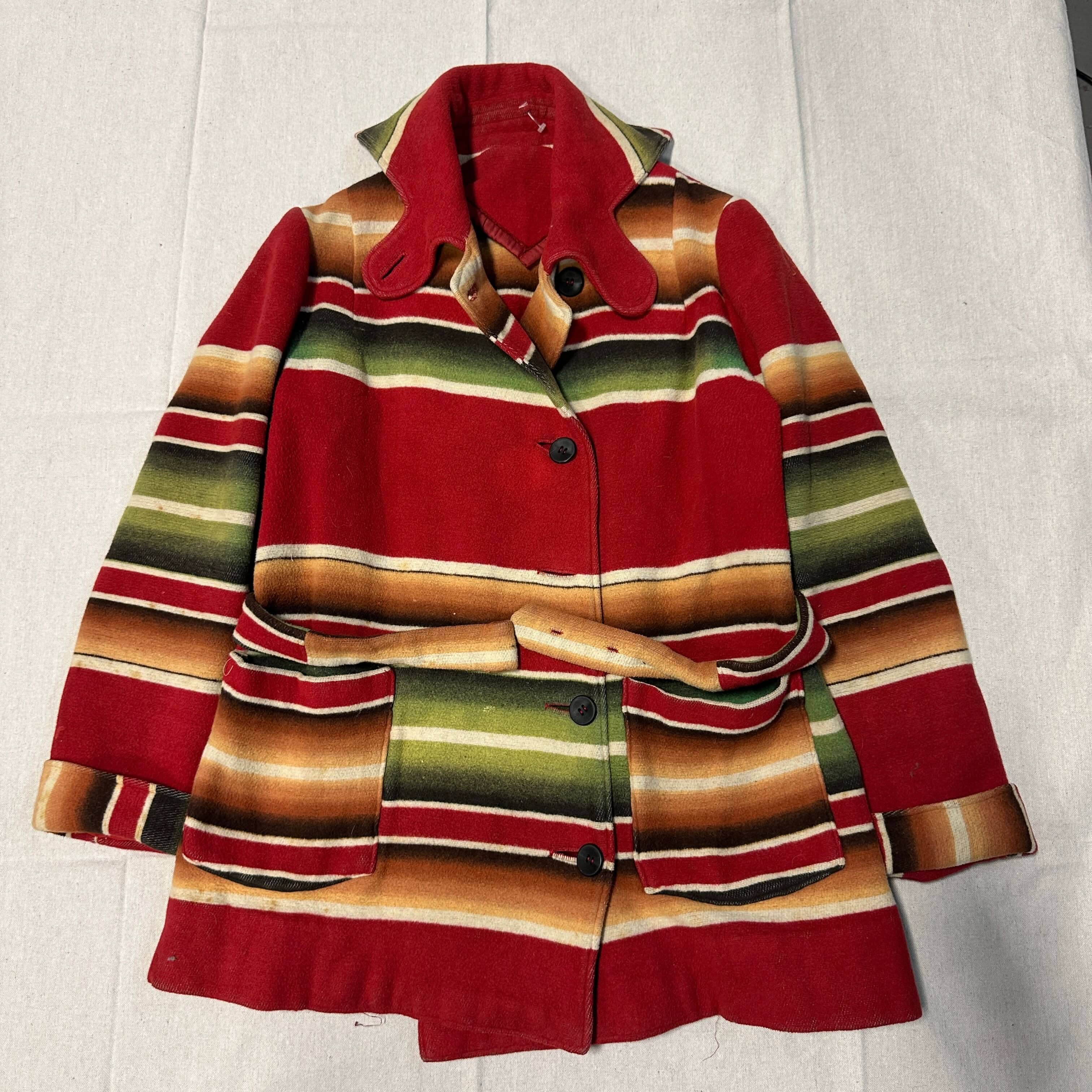 Vintage Southwestern Stripe Home Made 20s 30s Blanket Coat Size M Western Pendleton? FAIF.CA 