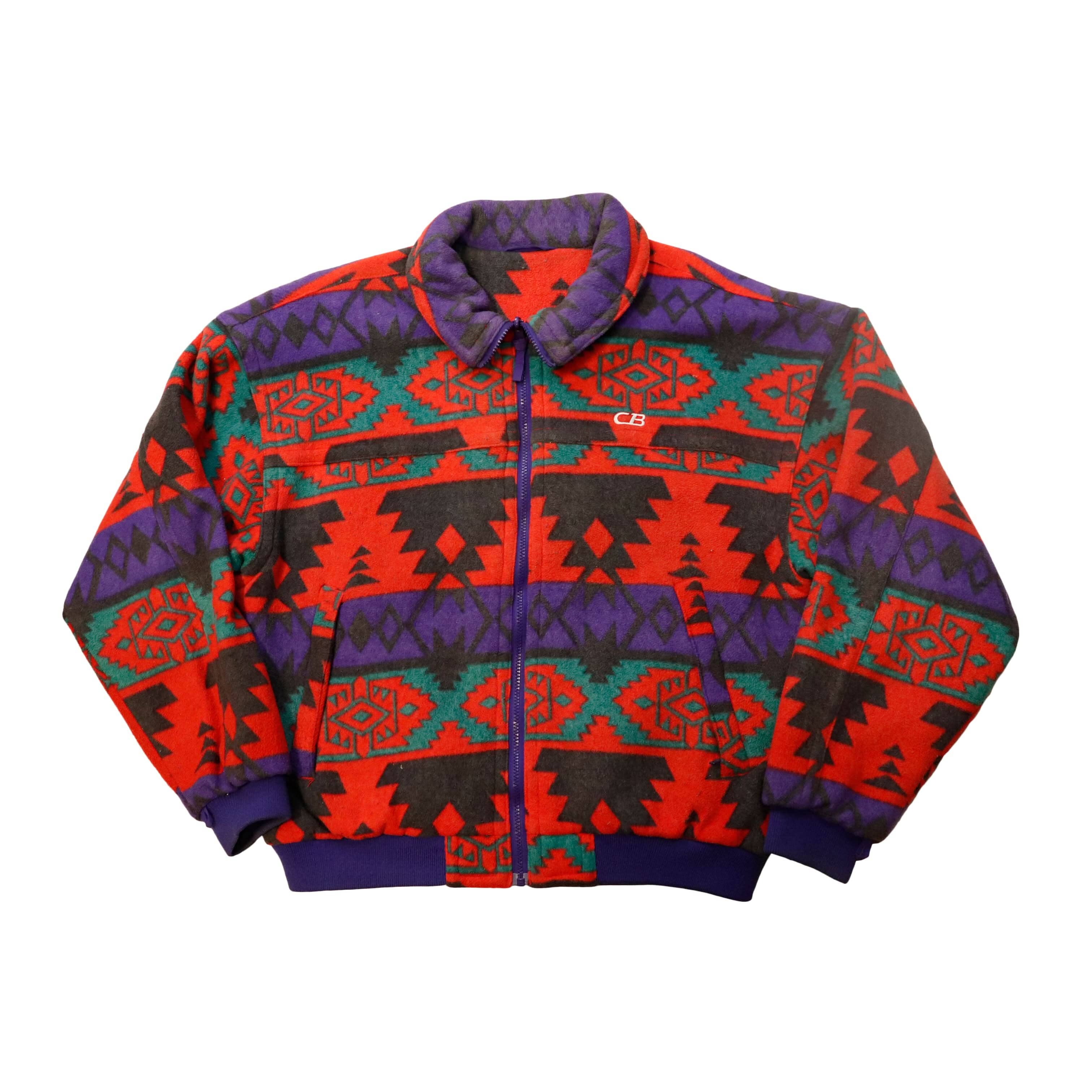 Vintage Sports CB Southwestern Pattern Fleece Jacket Size L FAIF.CA 