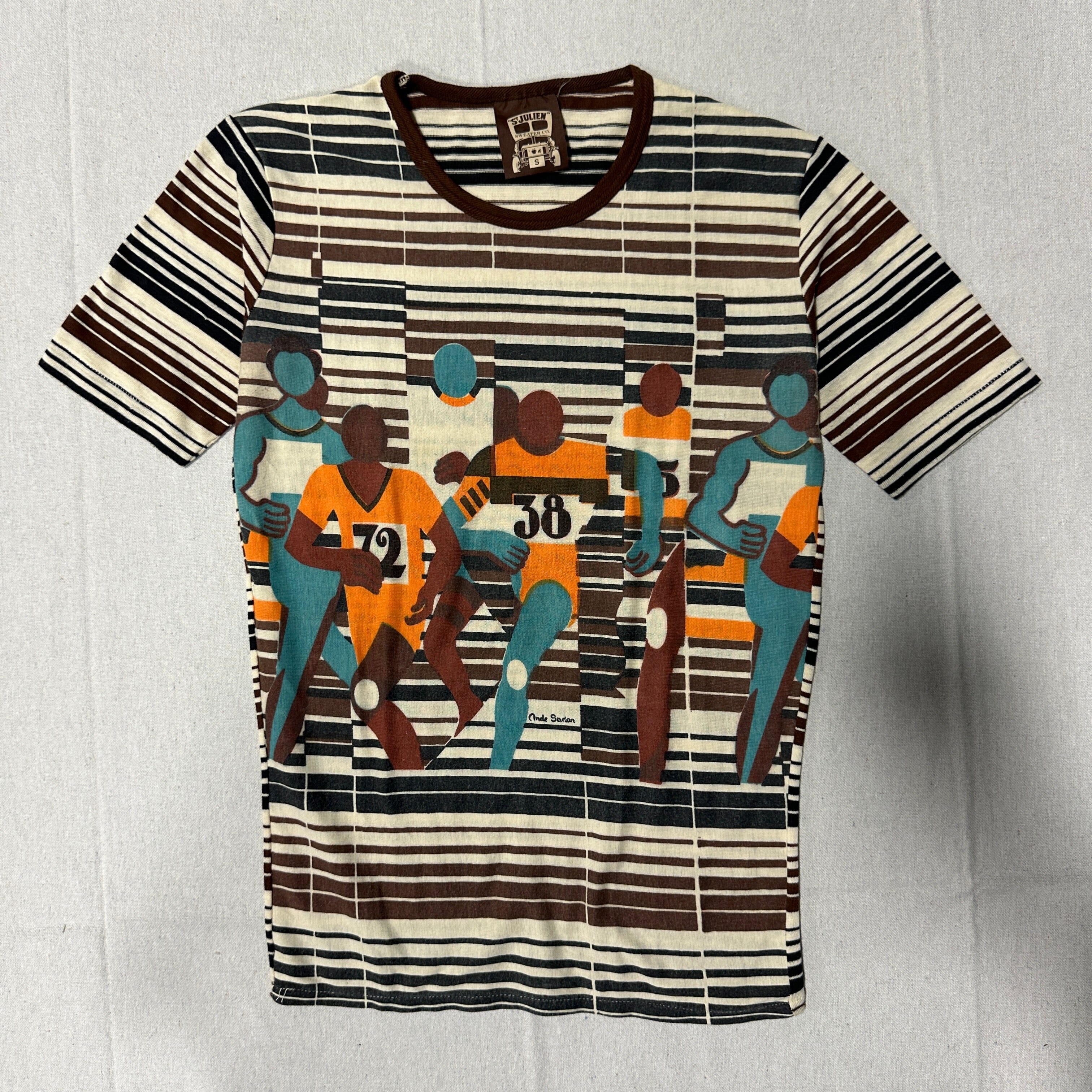 Vintage St. Julien Striped Runner Print T-Shirt Size Small FAIF.CA 