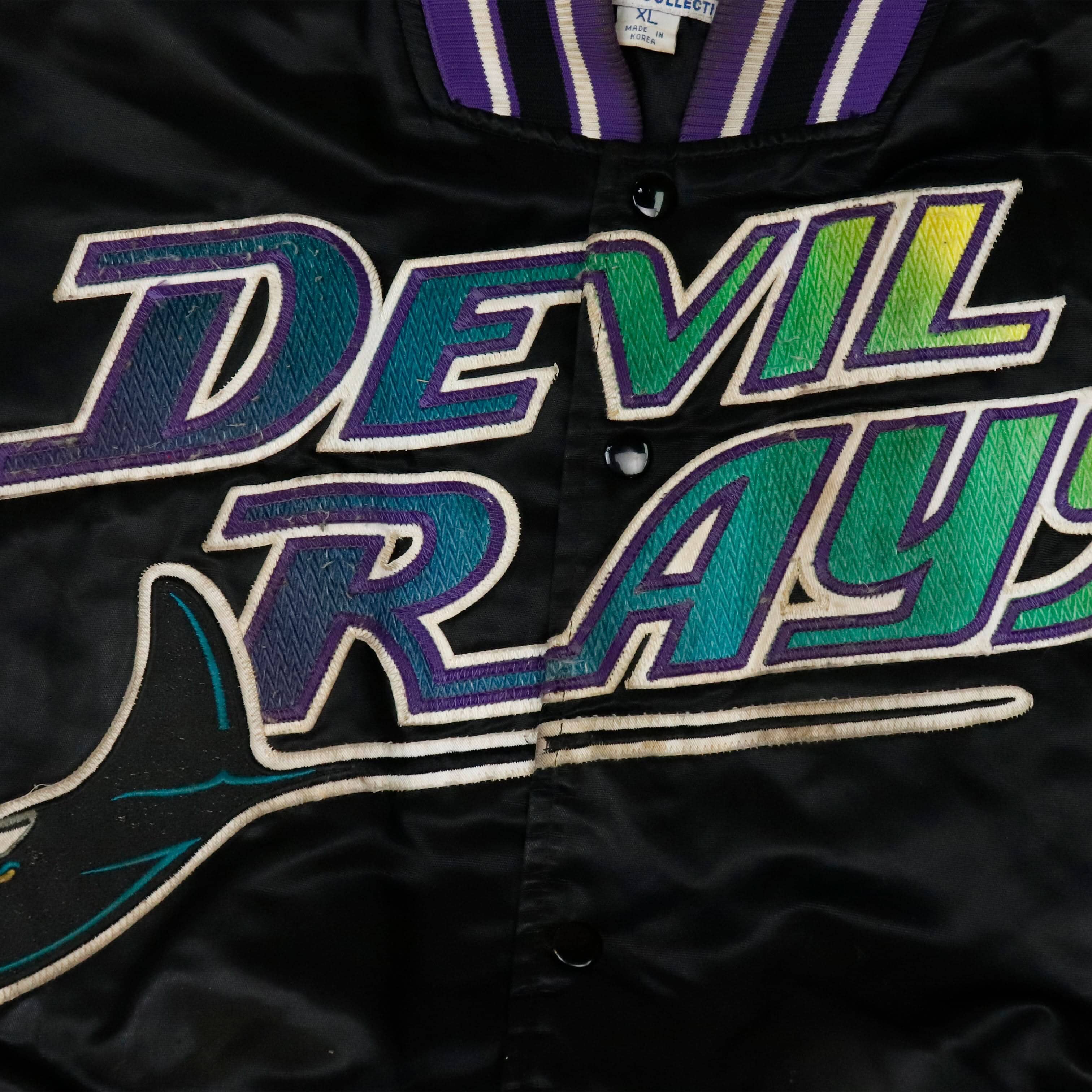 Vintage Starter Devil Rays Embroidered Satin Bomber Jacket Size XL FAIF.CA 