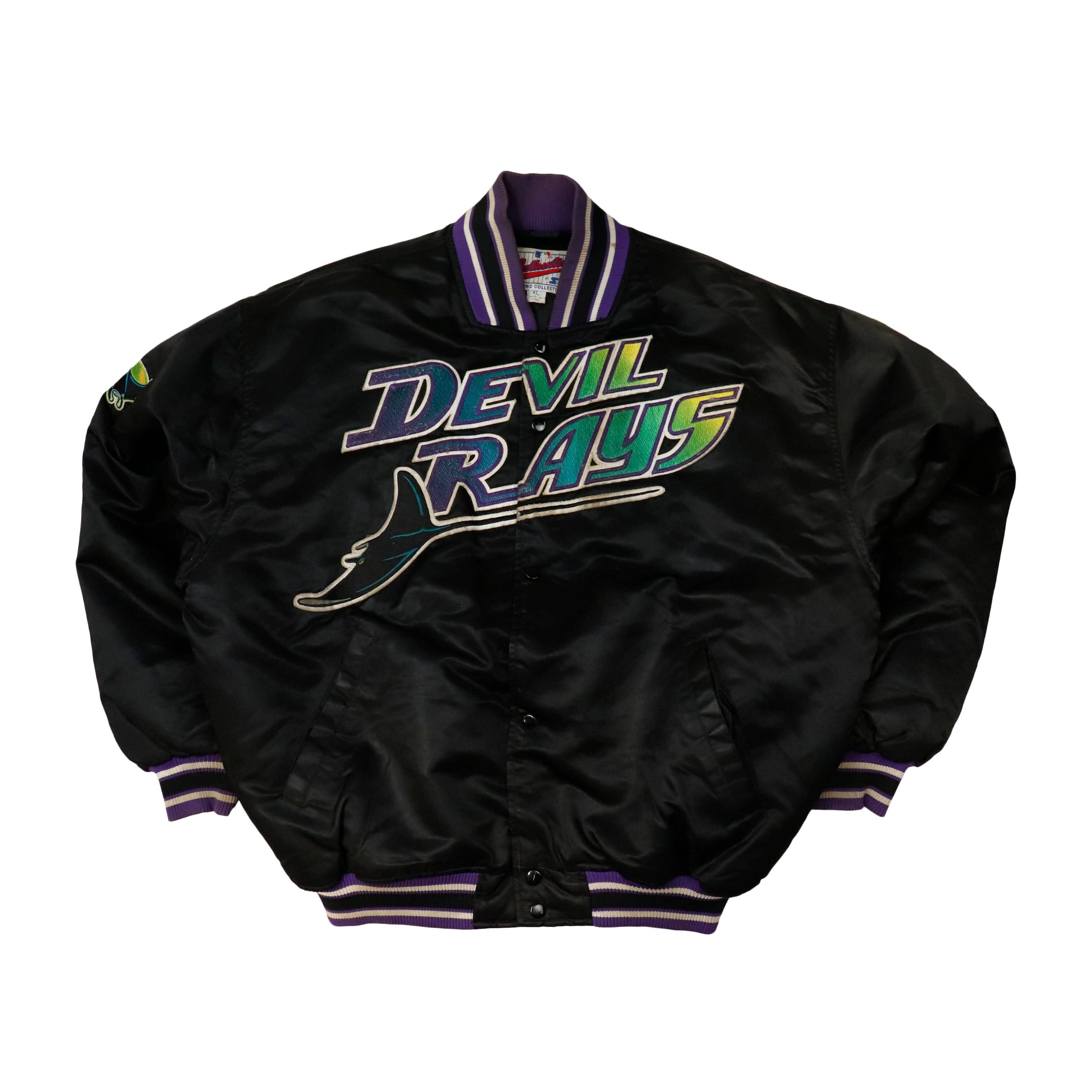 Vintage Starter Devil Rays Embroidered Satin Bomber Jacket Size XL FAIF.CA 