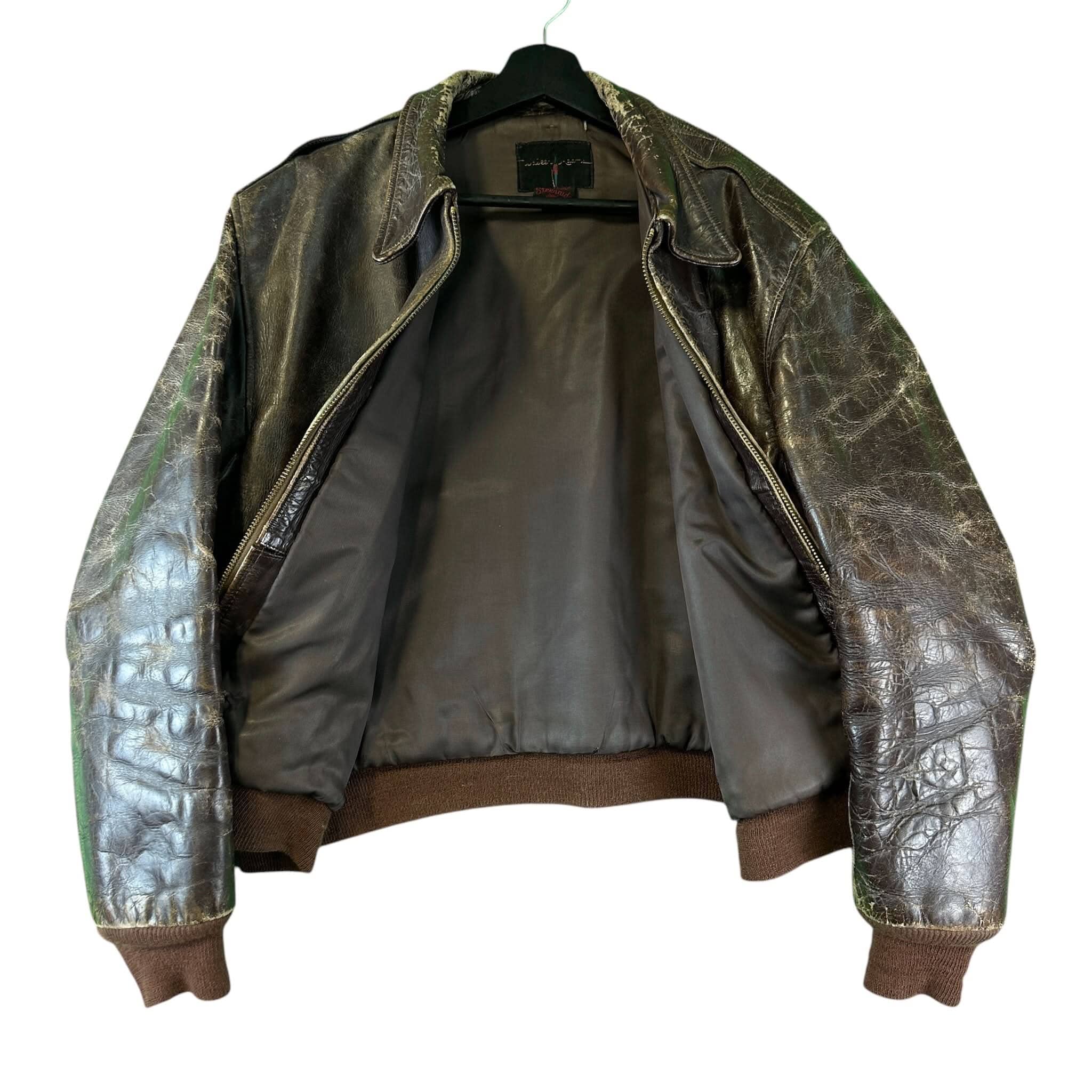 Vintage Steerhide Brown Leather Bomber Jacket 50s Size - M Jacket OTHER 