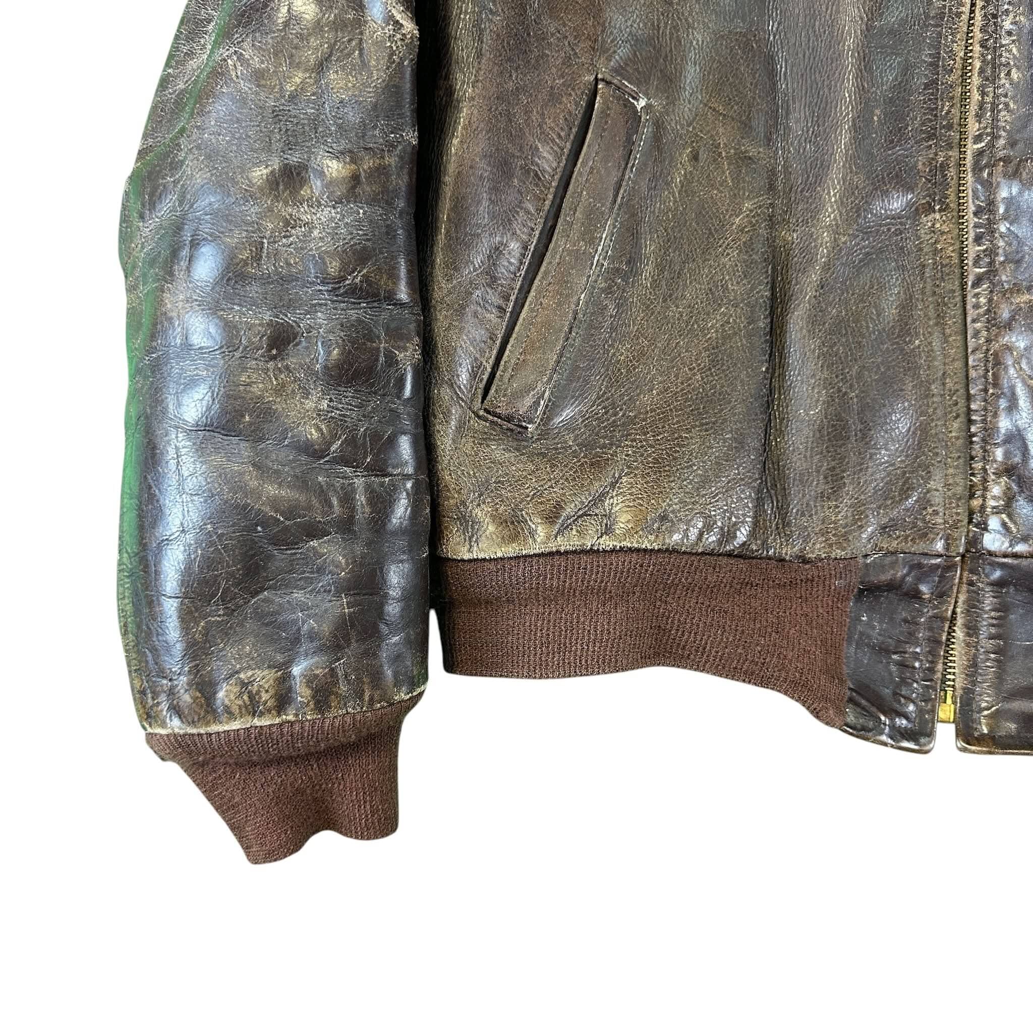 Vintage Steerhide Brown Leather Bomber Jacket 50s Size - M Jacket OTHER 