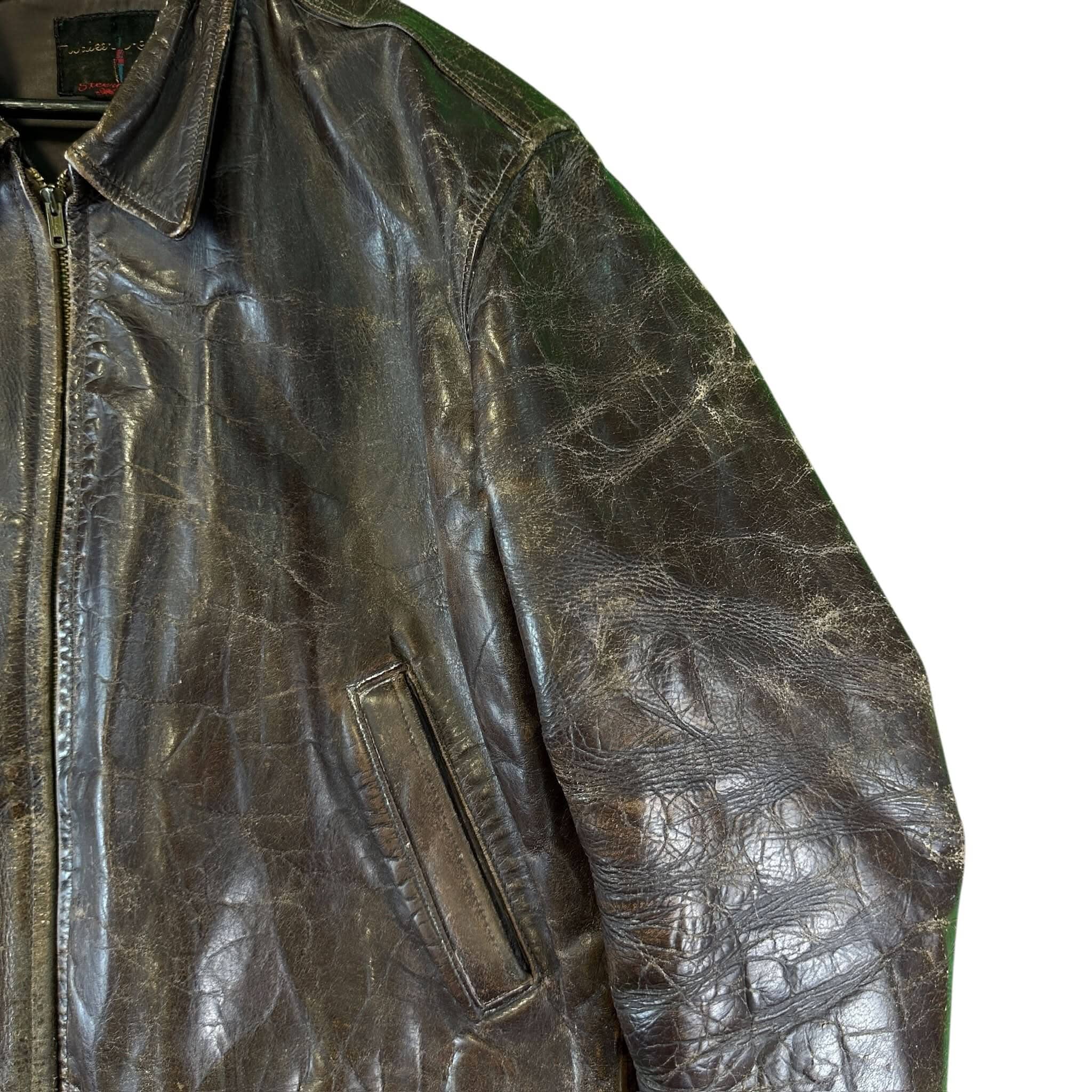 Vintage Steerhide Brown Leather Bomber Jacket 50s Size - M Jacket OTHER 