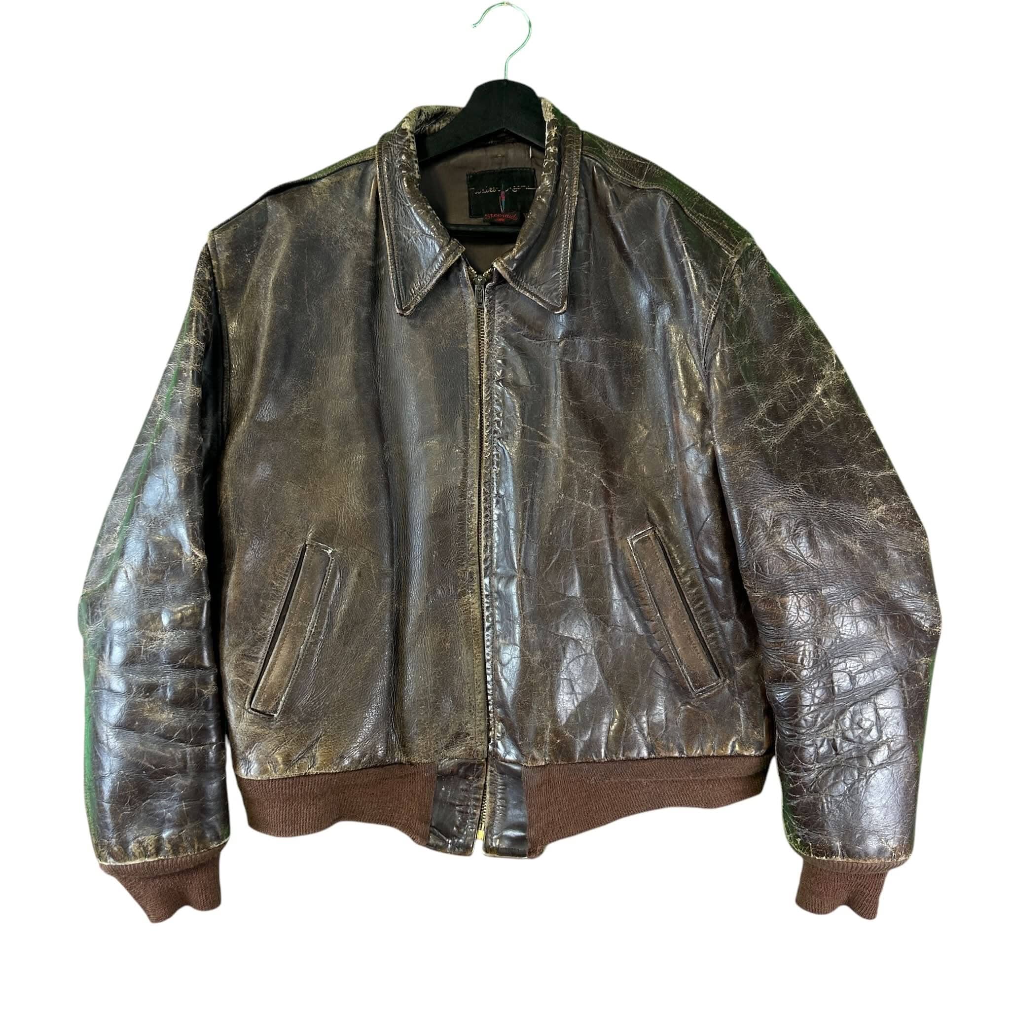 Vintage Steerhide Brown Leather Bomber Jacket 50s Size - M Jacket OTHER 