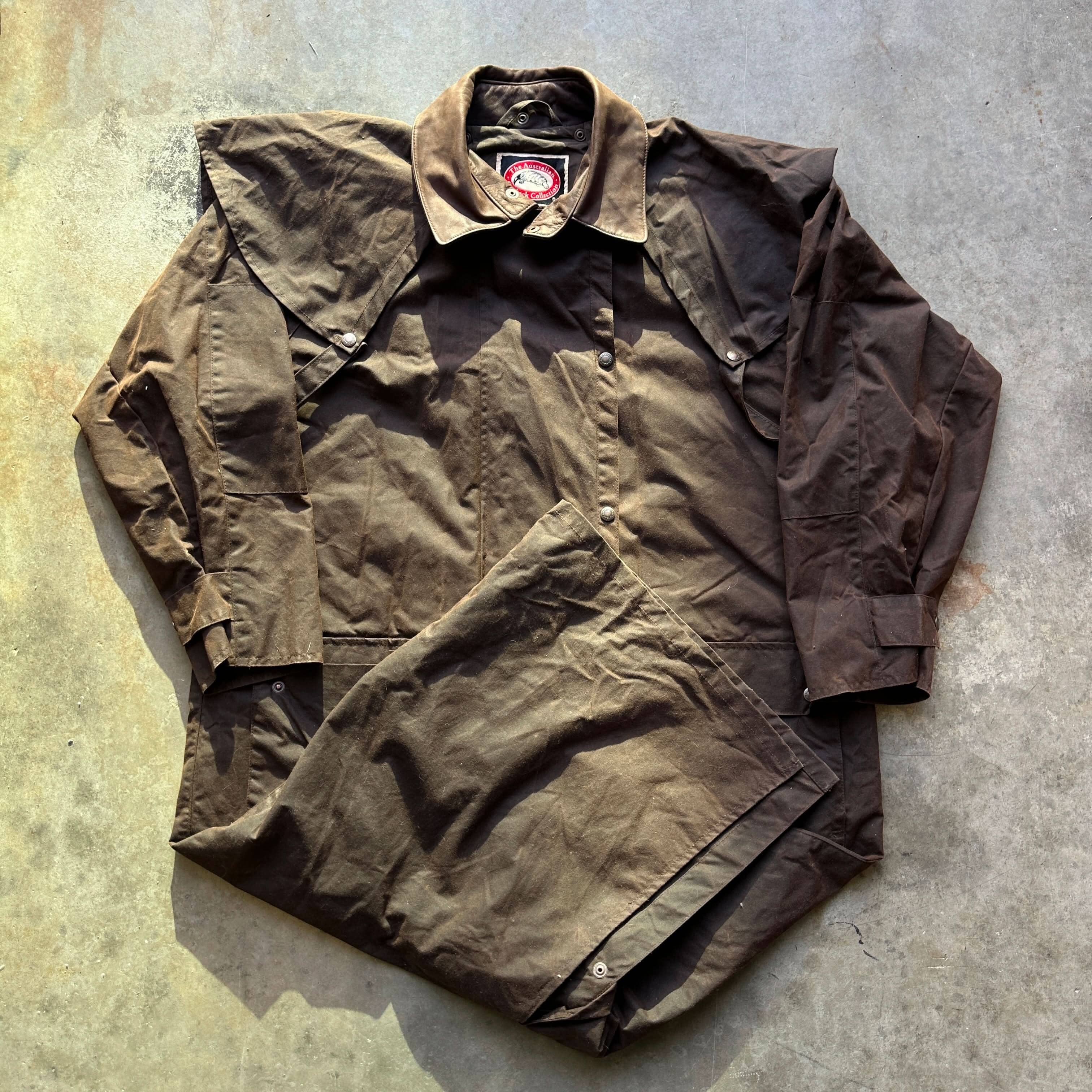 Vintage The Australian Outback Collection Brown Oilskin Duster Coat Size L FAIF.CA 