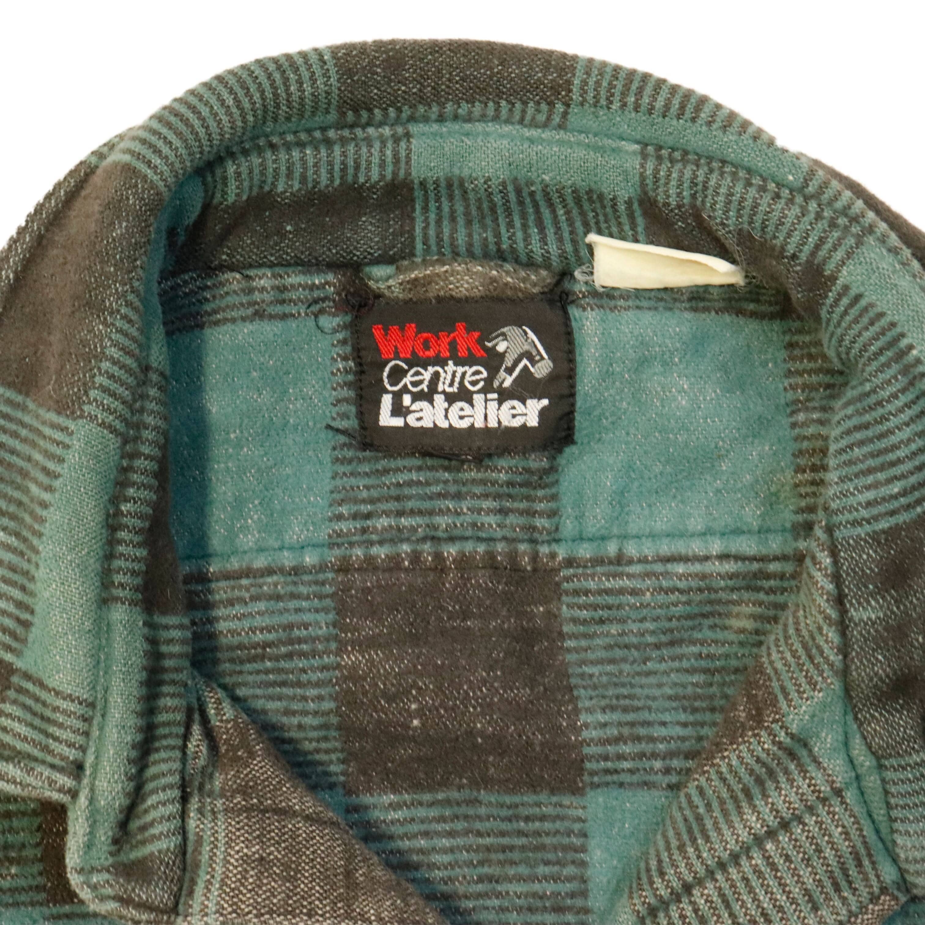 Vintage Work Centre L'atelier Canadian Plaid Flannel Shirt Jacket Size L FAIF.CA 