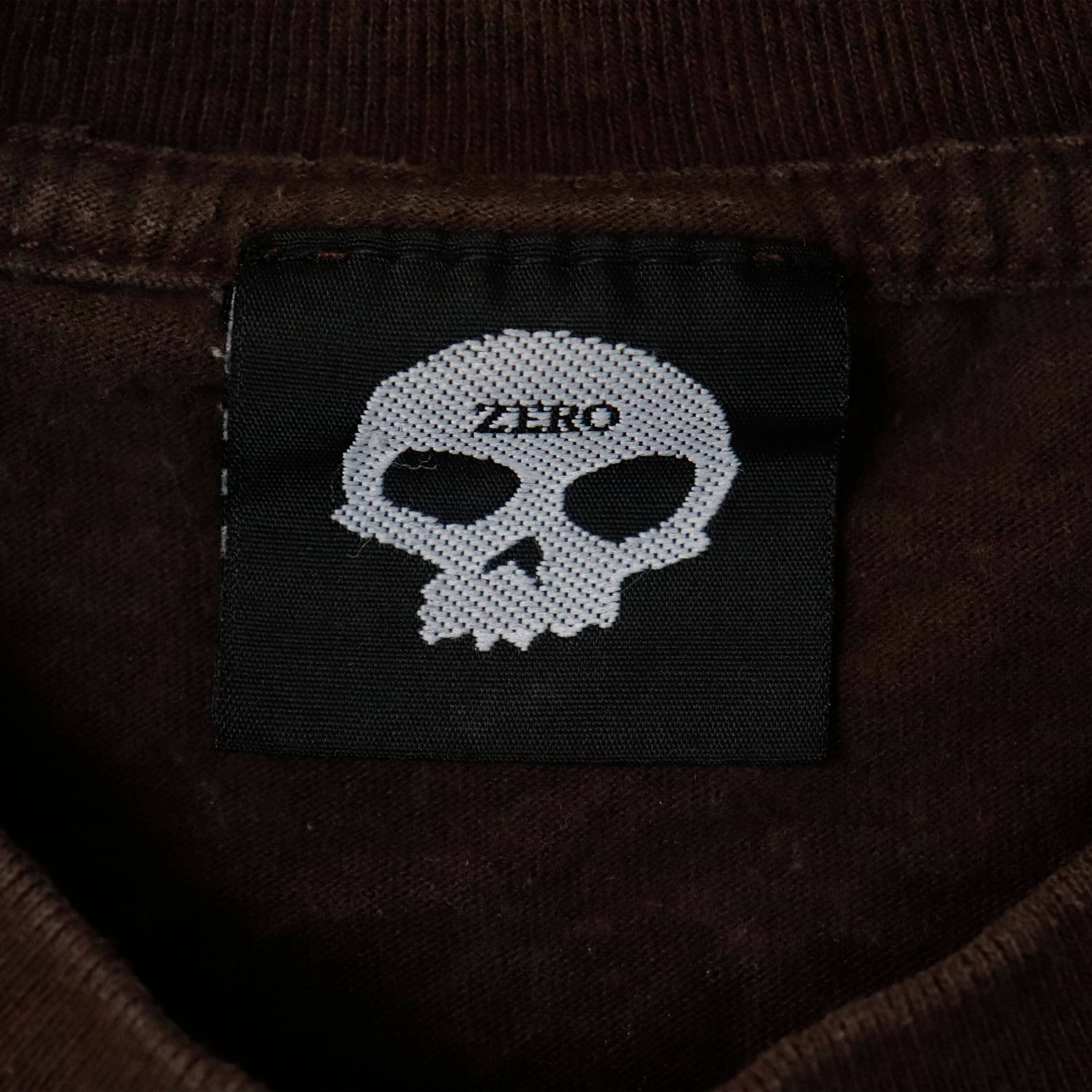 Vintage Zero Skull Graphic Brown T-Shirt Size L Skateboard FAIF.CA 