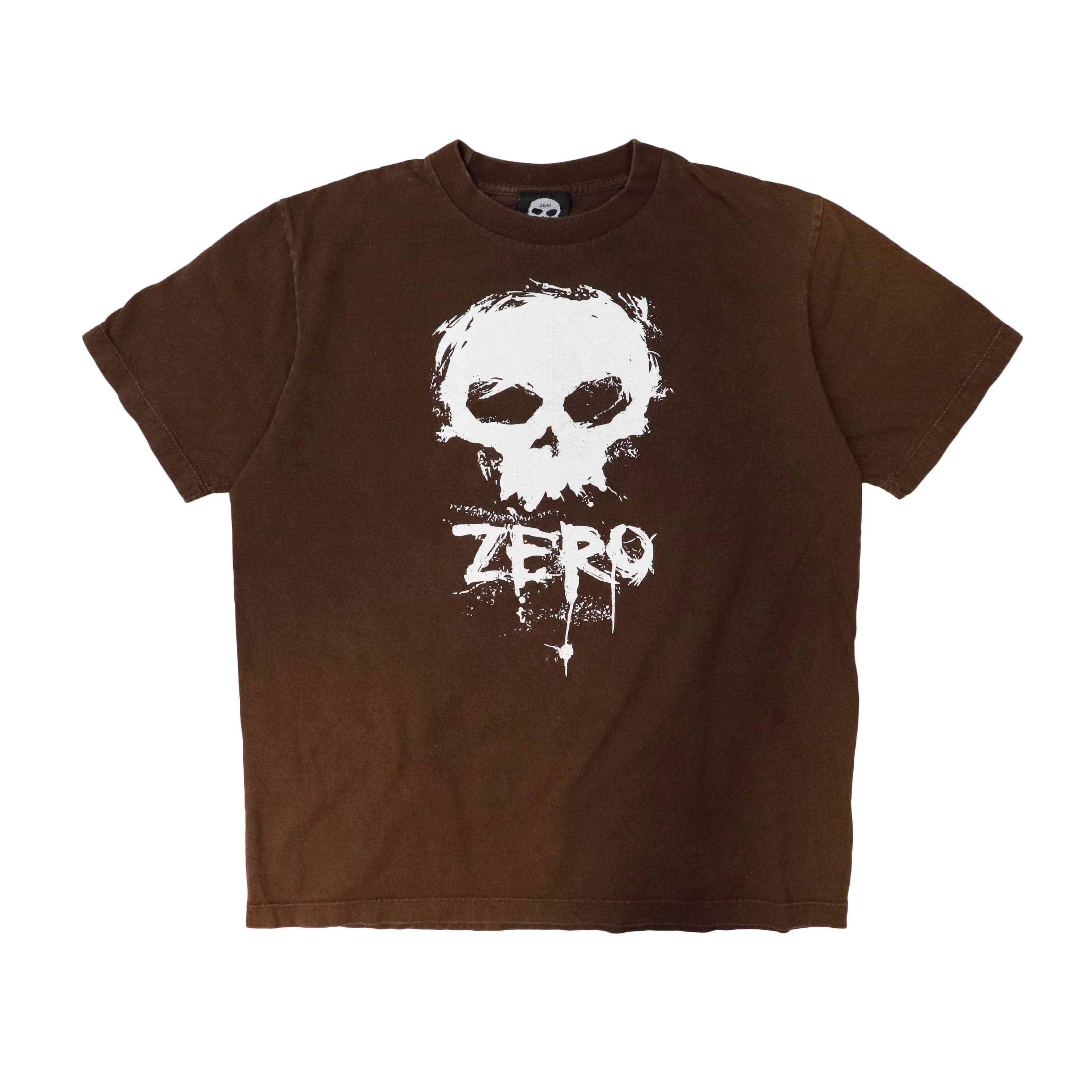 Vintage Zero Skull Graphic Brown T-Shirt Size L Skateboard FAIF.CA 