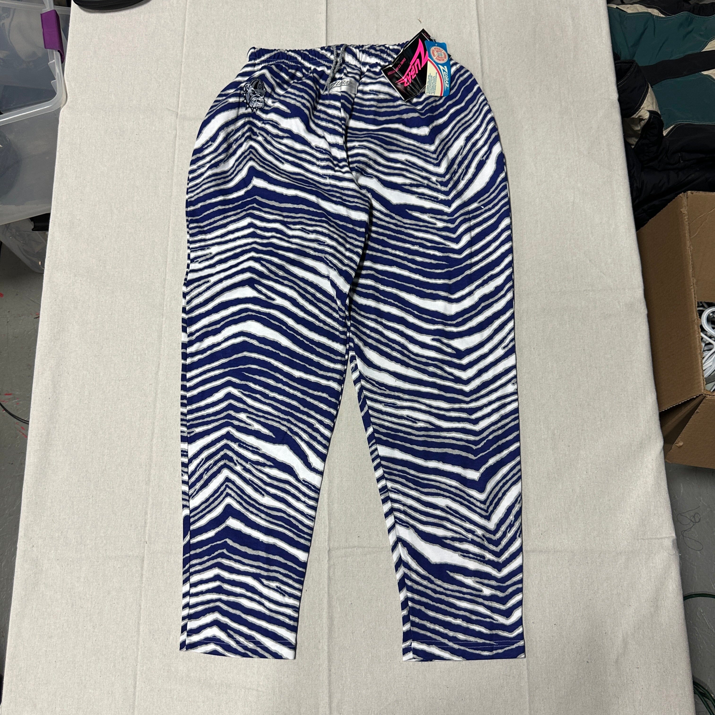 Vintage Zubaz Blue Zebra Print Georgetown Bulldog Pants Size Large NWT FAIF.CA 